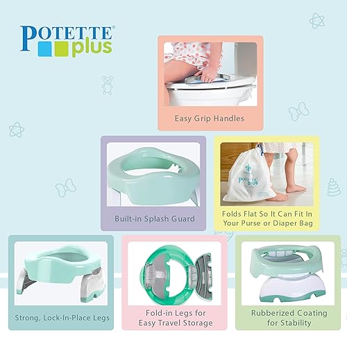 Miniatura 17 de Kalencom Potette Plus - Asiento de viaje 2 en 1 para ir al baño y entrenador, asiento de inodoro de entrenamiento de doble propósito, orinal Blanco