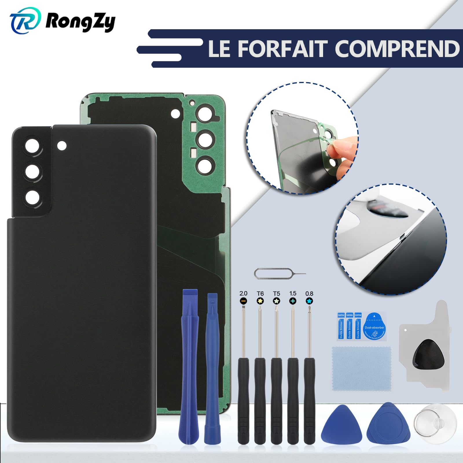 RongZy Coque Arrière pour Samsung Galaxy S21 Plus 5G Batterie Couvercle Rechange pour Galaxy S21 Plus 5G SM-G996B Cache Batterie pour Téléphone de Remplacement(Noir)