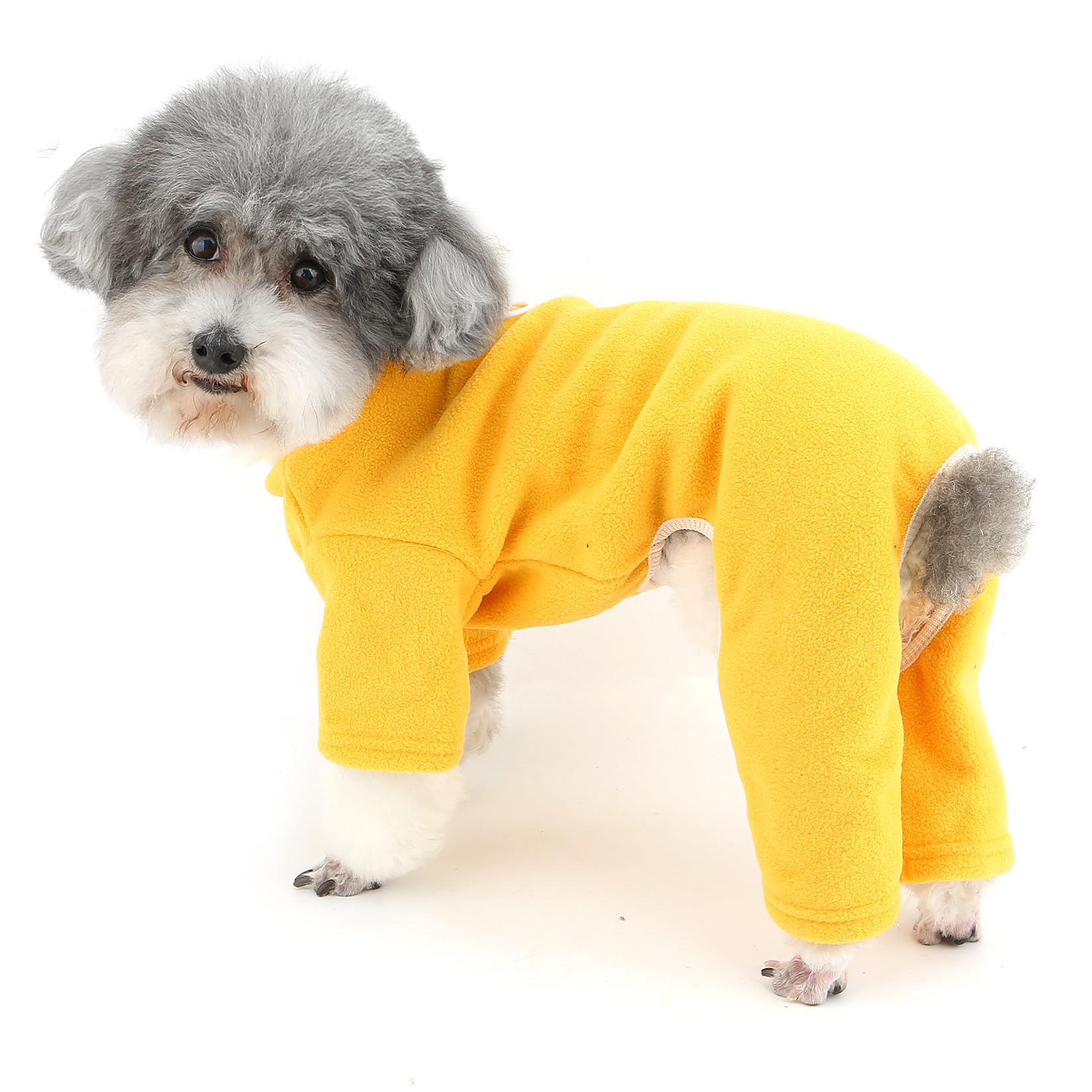 Zunea Fleece Dog Sweater Pyjamas Jumpsuit for Small Dogs Winter Puppy Pajamas Jumpers with Leash Ring Pullover Soft Warm Clothes Outfits Cute Cold Weather Sleeping Wear Chihuahua Pet Apparel Yellow XL