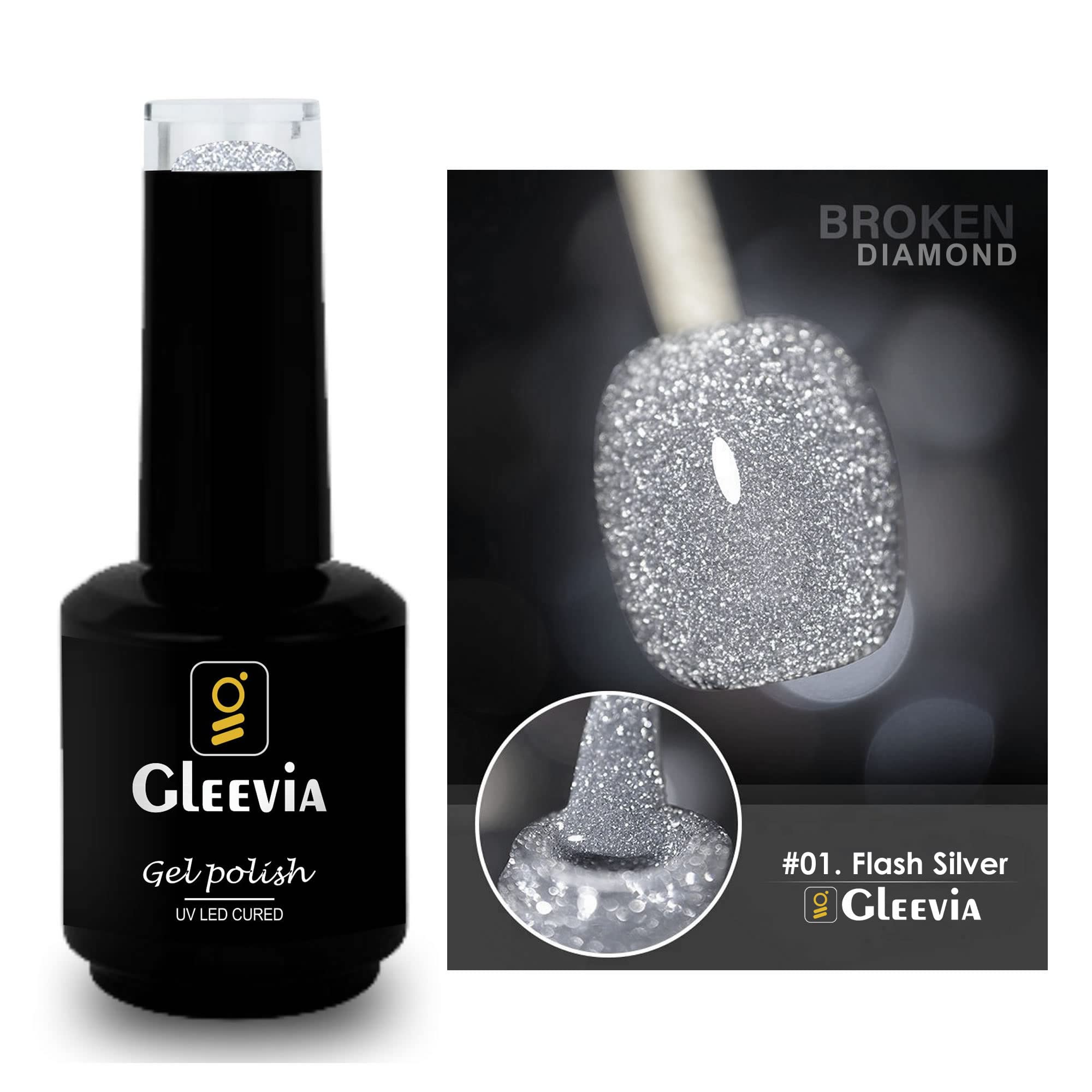 Reflective Glitter Color Disco Gel Polish UV/LED Lamp Cure Brush Cap Bottle Broken Diamond (15ml, R1)