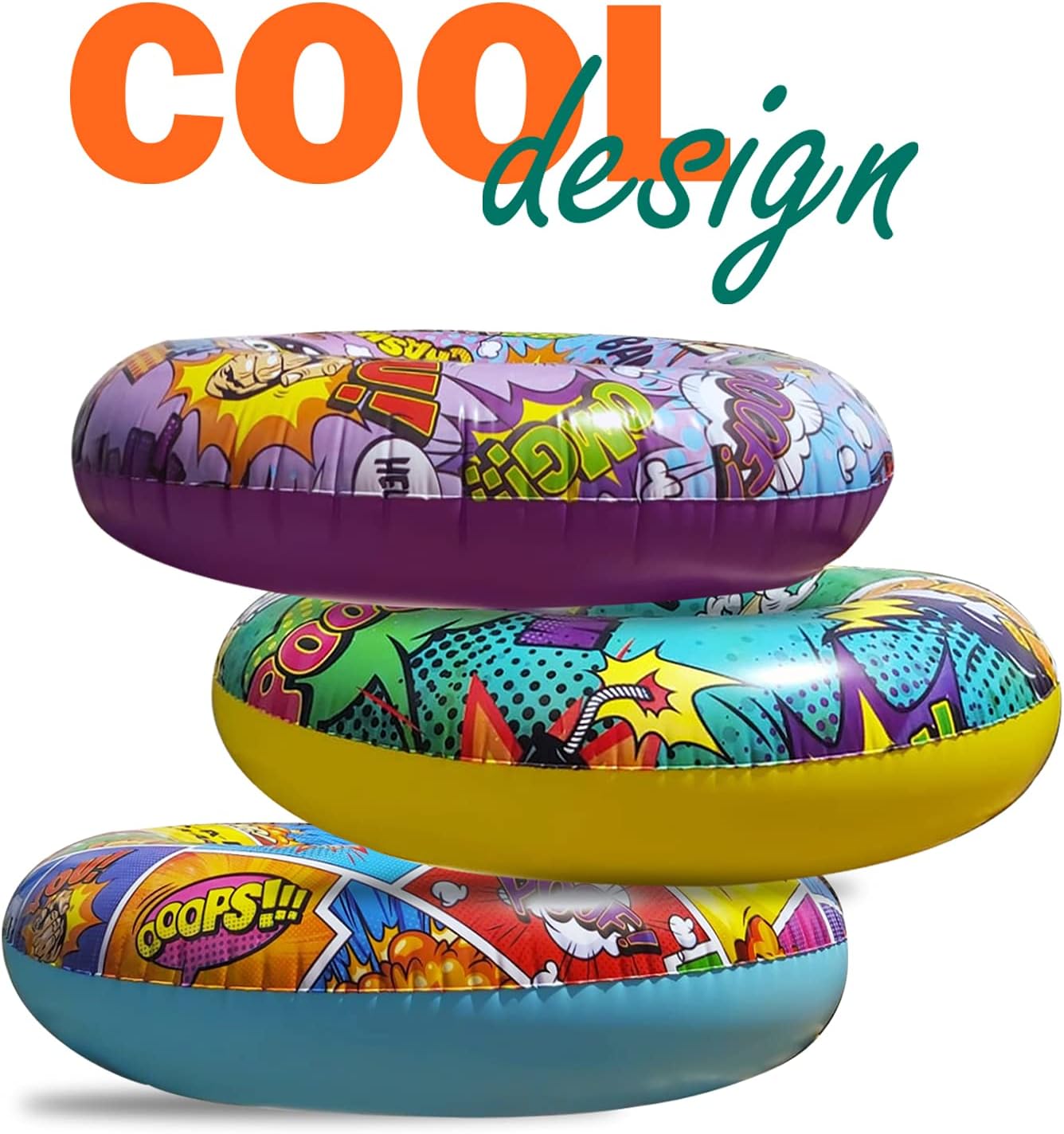 POP-Art Comics Pool Float Set, Rings Tubes, floatie for Summer Party Decorations, Funny raft Water Play - Set of 3 : Toys & Games