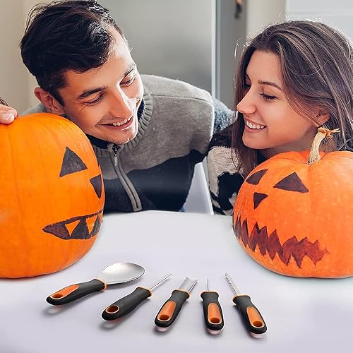 Miniatura 5 de Yixiang Kit de tallado de calabaza de Halloween, 5 piezas de herramientas profesionales de tallado de acero inoxidable para decoraciones de