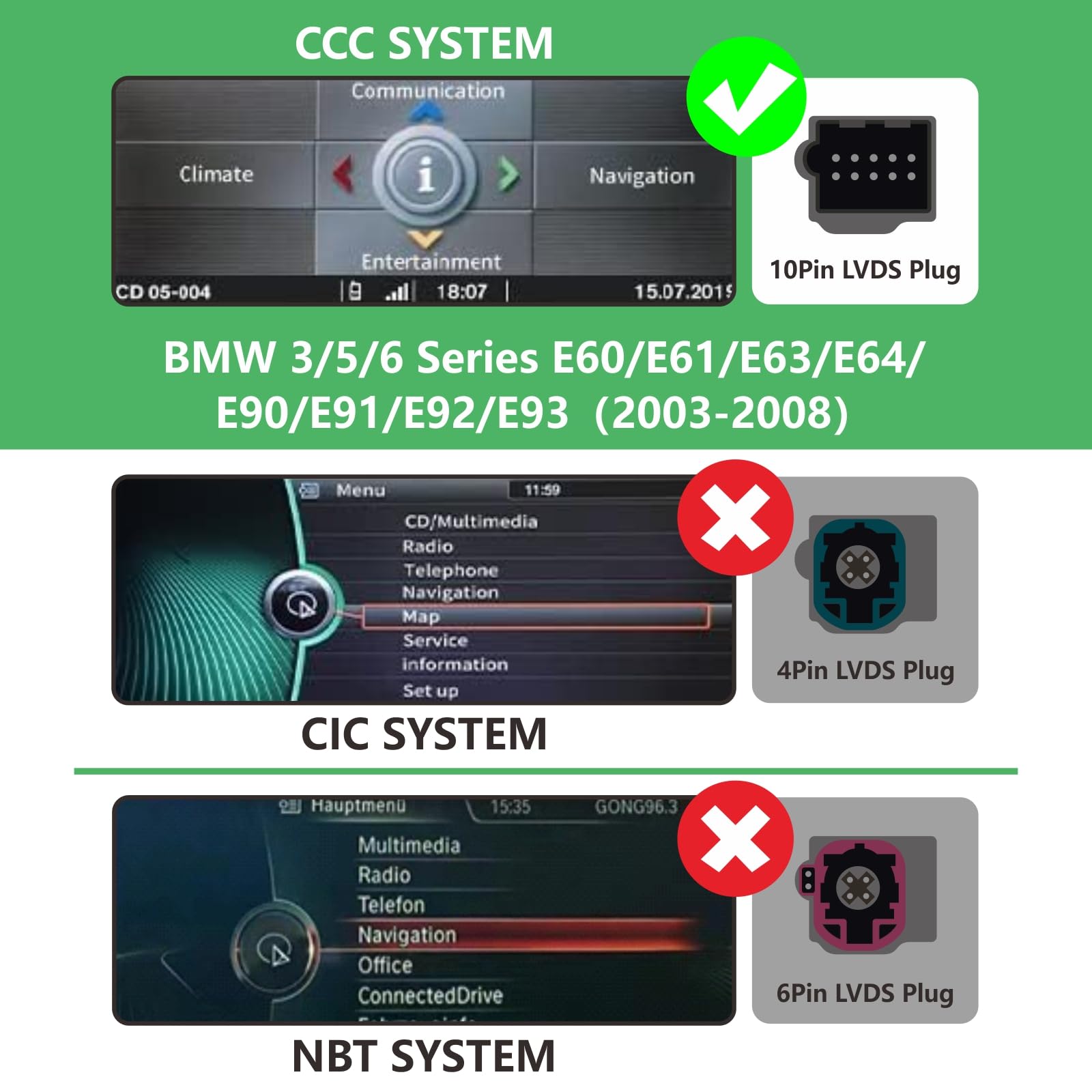 Autoradio pour BMW 3/5/6 Serie E60/E61/E63/E64 E90/E91/E92E93(2003-2008) Stéréo sans Fil CarPlay/Android Auto Bluetooth RDS