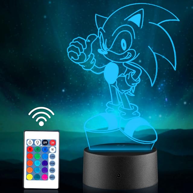 FAMINESS 3D Hedgehog Illusion Lamp Anime Night Light with 16 Color Changing RGB Creative Gift Toy for Kids Hedgehog Fans