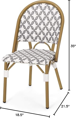 Miniatura 11 de Christopher Knight Home Anastasia - Silla francesa para exteriores (juego de 2), gris + blanco + acabado de bambú