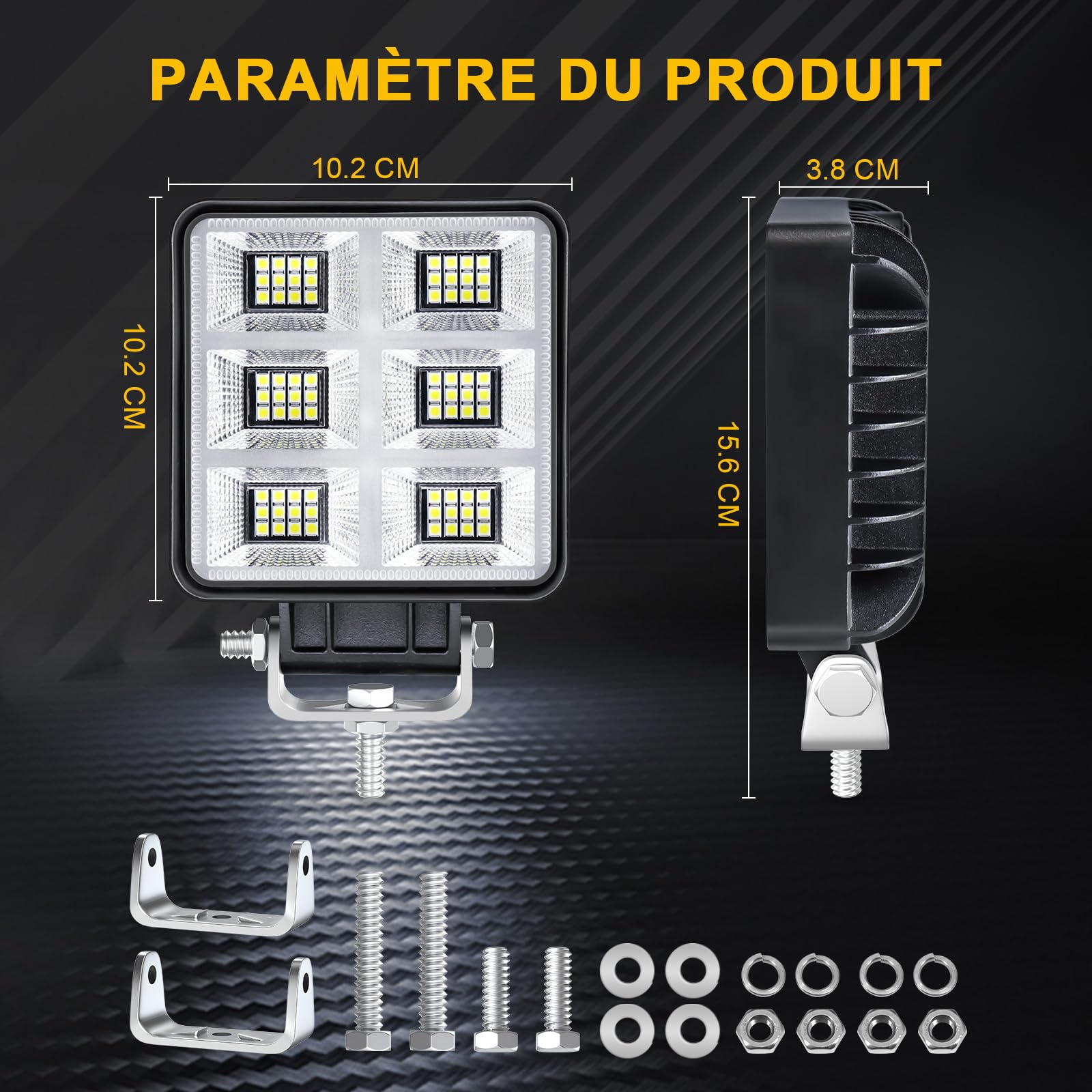 Dinfu phare de travail led tracteur,2 x 144W 4" LED Projecteur de travail Phares Longue Portee led IP68 Spot offroad Lumière pour Voiture Camion Tracteur SUV Bateau