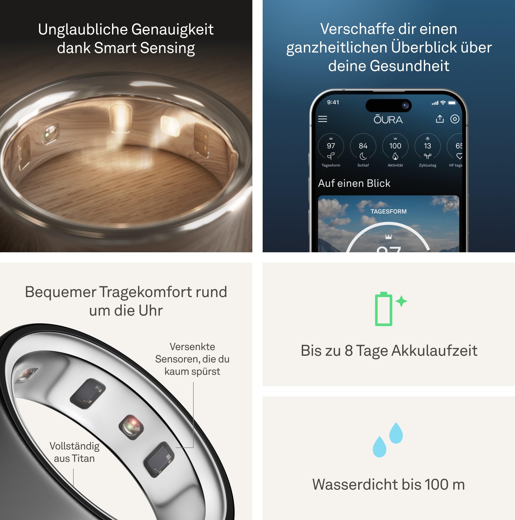 Oura Ring 4 - Stealth - Größe 10 - Smart Ring | Messen Sie zuerst mit Oura Ring 4 Sizing Kit | Sleep Tracking Wearable - Herzfrequenz - Fitness Tracker - Bis zu 8 Tage Batterielaufzeit - 5