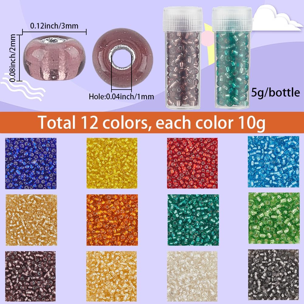 SUNNYCLUE 24 Bottles 120G 3mm Glass Seed Beads 8/0 Round Seed Beads Kit Small Cute Green Red Mixed Crystal Transparent Pony Friendship Spacer for Jewelry Making Adults Bracelets Necklaces Findings - Image 2