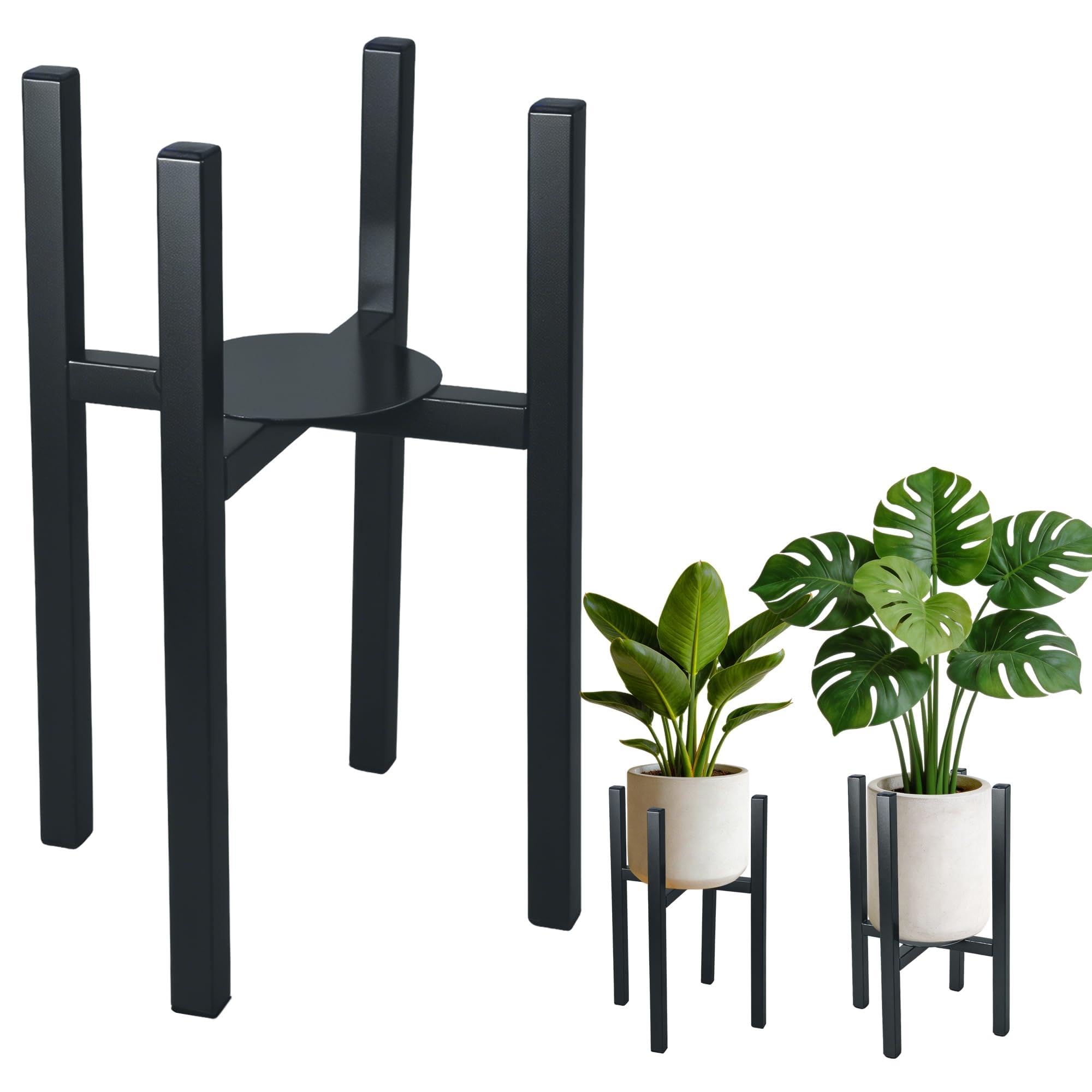 CAWABOCY Plant Stand Indoor with Trays Fit for Different Sized Pots, Adjustable Metal Mid-Century Flower Pot Stand Indoor Corner, Heavy Duty 160 LB Load, Gifts for Garden Home Decor（Black