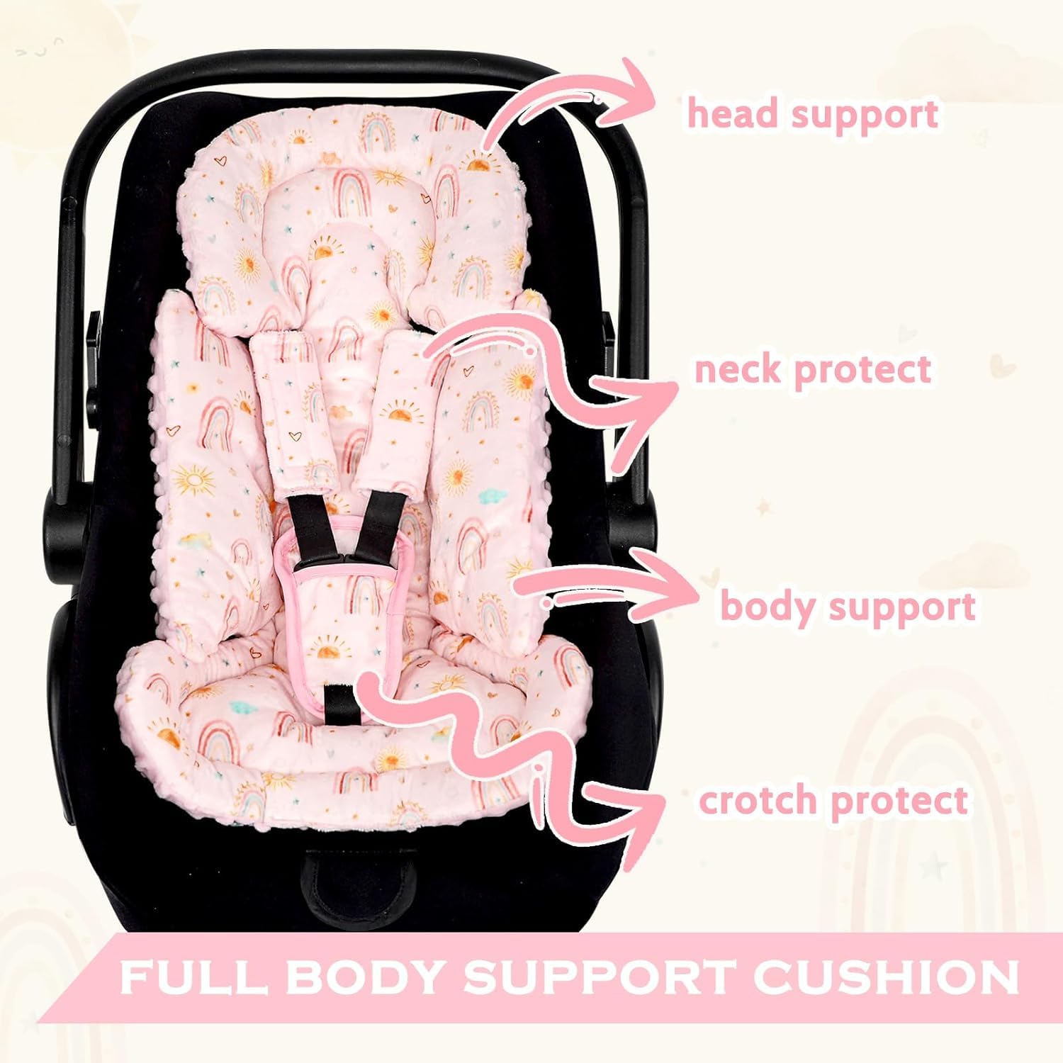 TANOFAR Autositzeinlage und Gurtbezüge, sehr weiche Kopfstütze für Baby-Mädchen und Jungen, wendbares Autositz-Einsatzkissen, passend für Kinderwagen, Babyschaukel, Babyschaukel, Babywippe