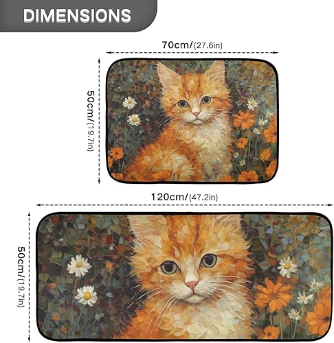 Miniatura 3 de Kitchen Mats for Floor 2 Piece Set Painting Cub Cat Print, Anti Skid Cushioned Water Absorbent Kitchen Rugs Door Mat Floor Mats for Kitchen Sink