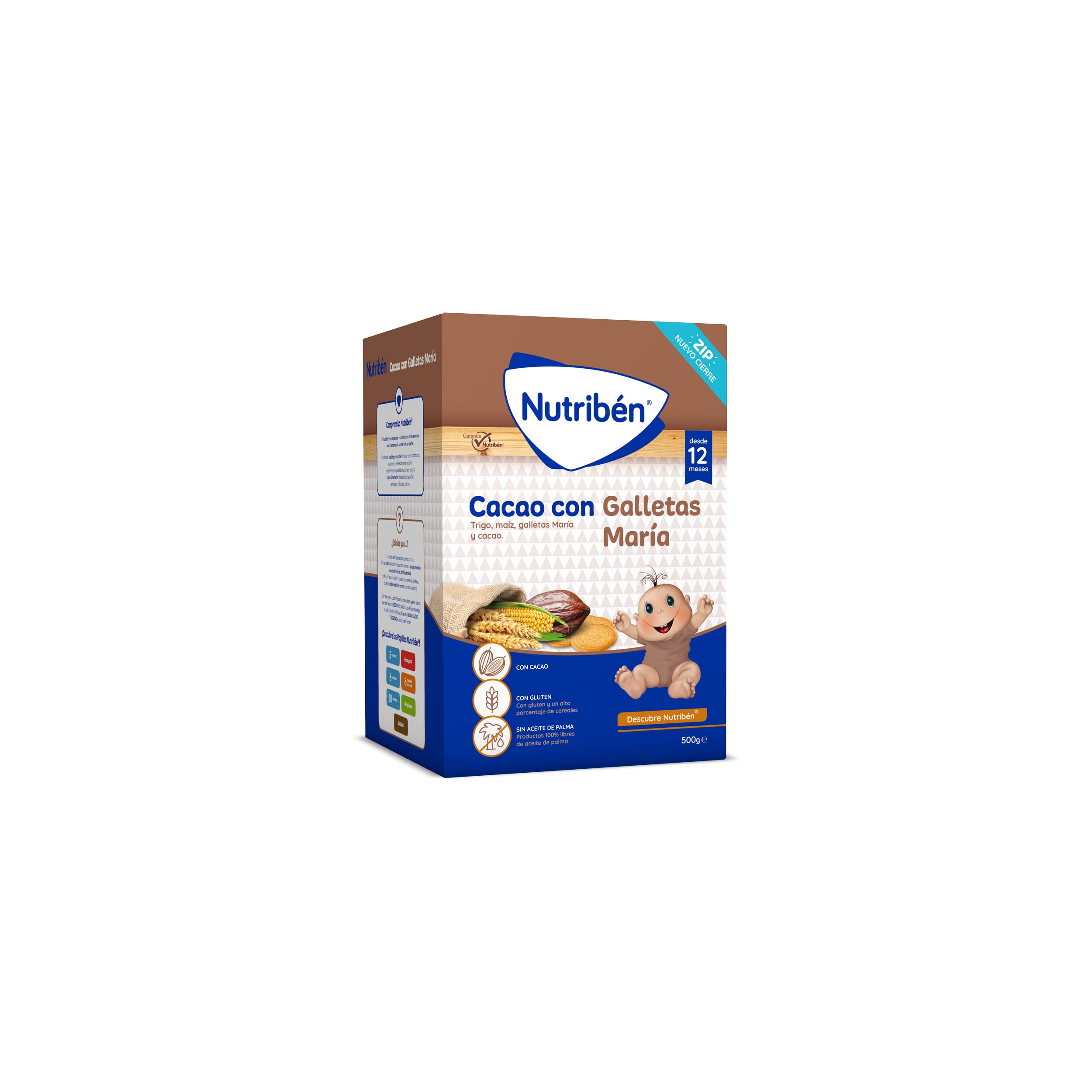 Nutribén Papilla de Cacao con Galletas María 3000 g Pack de 6 x 500g Sin Aceite de Palma Alimento para Bebés desde 12 Meses