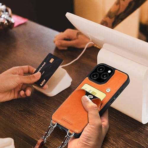 Miniatura 6 de Funda para iPhone 14 Pro de 6.1 pulgadas de piel para mujer, con tarjetero y correa cruzada desmontable, bolso para teléfono con correa, bolsa