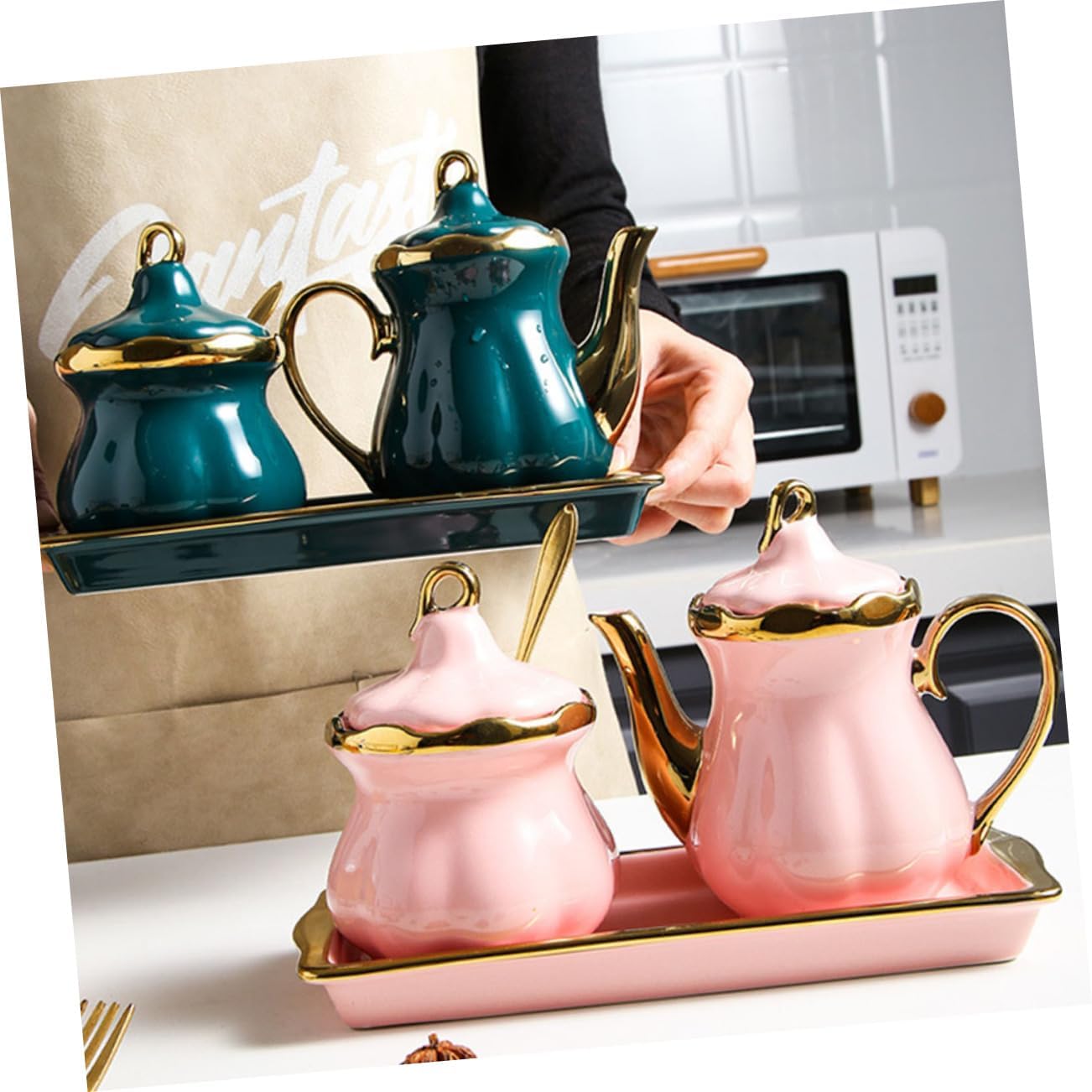 Ceramic Seasoning Jar Set 2-Piece Spice Container Lids for Kitchen Storage and Home Use