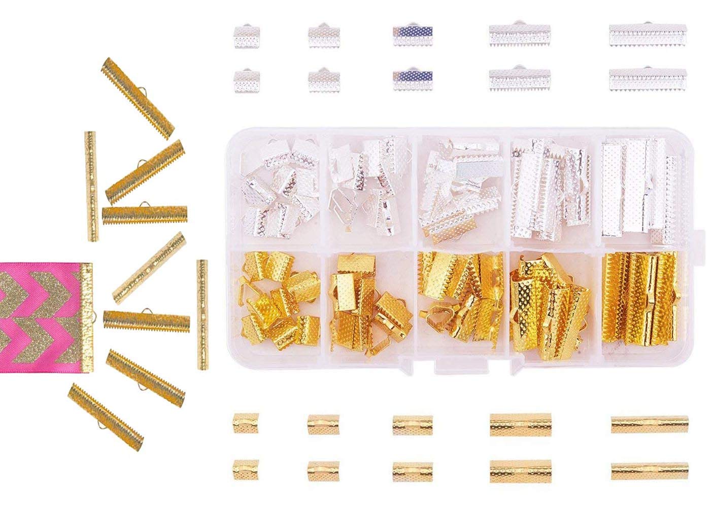 DIY Crafts Design No # 7, Pack of 25 Pcs, Mixed Color 20mm and 25mm Assorted Sizes of Mixed Color Ribbon Clamp End Crimps(Design No # 7, Pack of 25 Pcs)-image-36