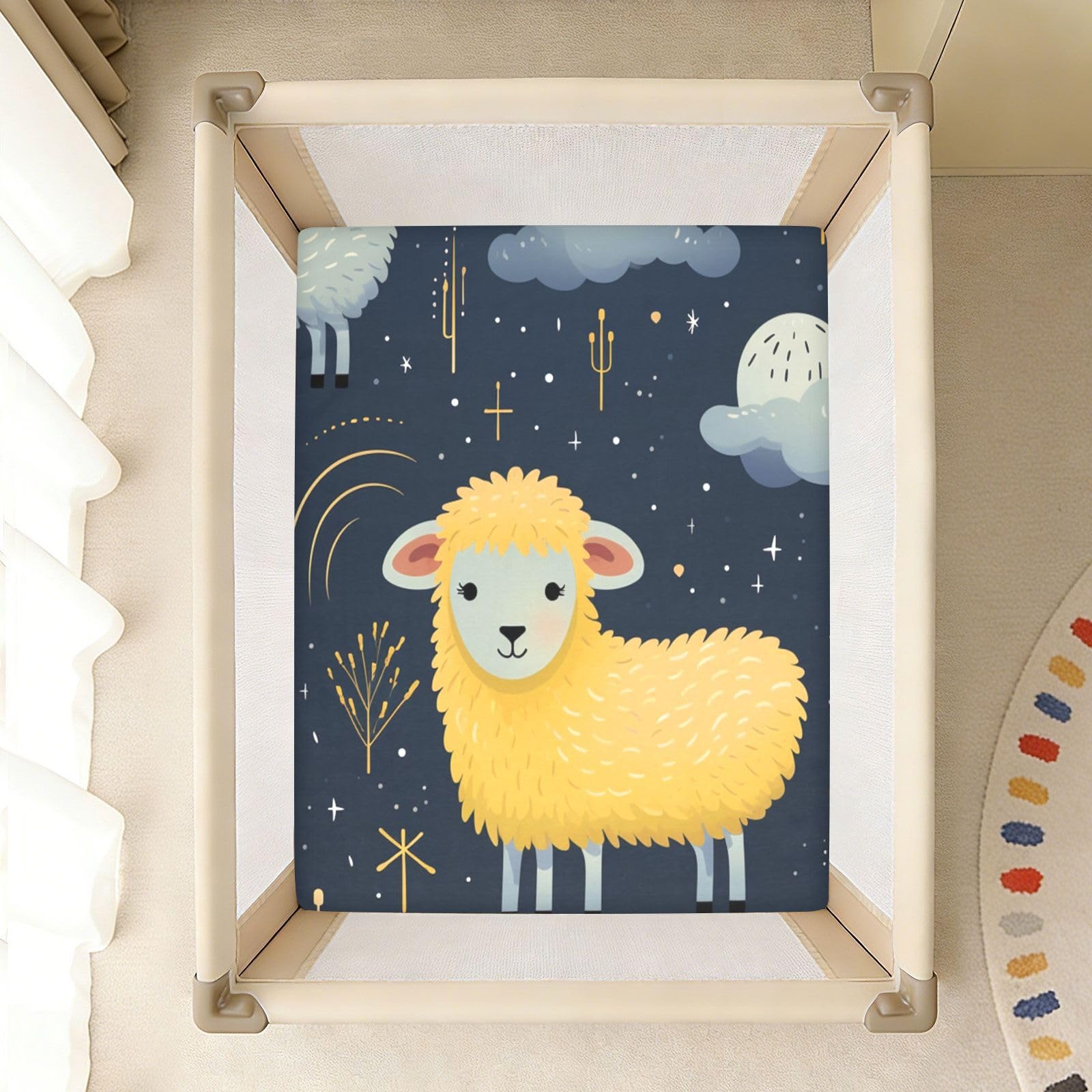Lindo Estrellas Ovejas Galaxia Sábana de Cuna para Niños Pequeños,Sábanas de Algodón Suave para Bebés Aptas para Colchón Corralito