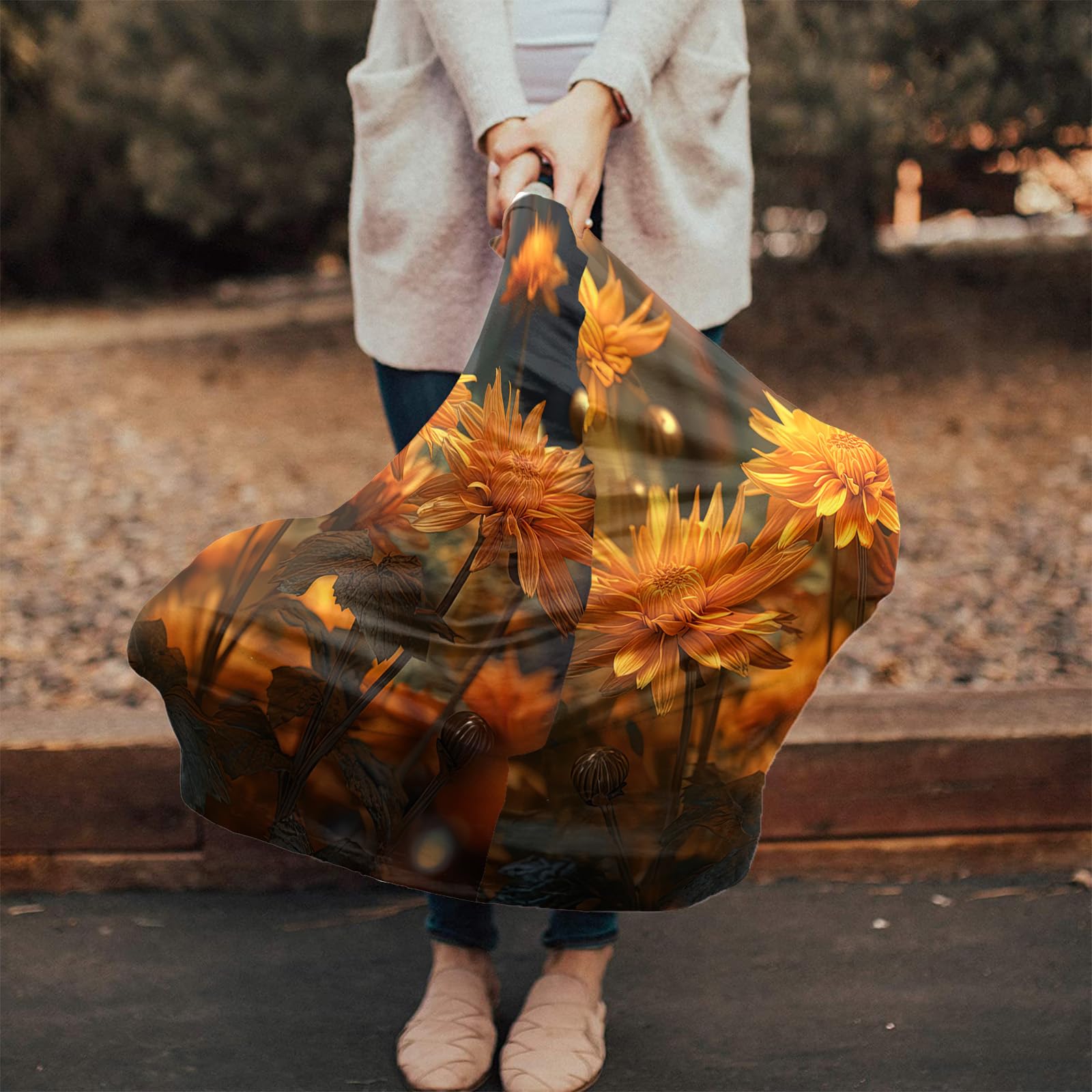 Nursing Cover for Breastfeeding Scarf, Leaves Orange Flower Baby Car Covers Super Soft Multi Use for Canopy Shopping Cart Cover Blanket Stroller Cover