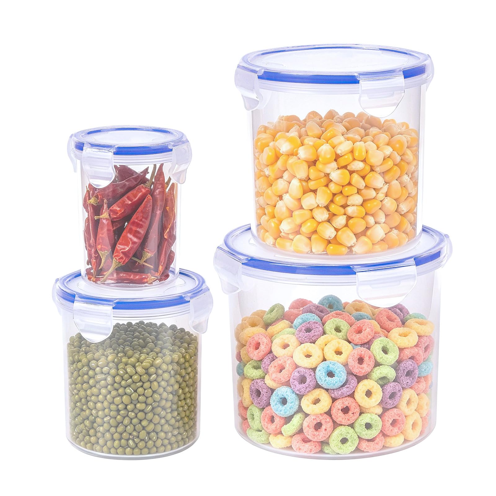 KIGI Food Storage Containers for Dry Food, 4 Pack, 1.3-8.3 Cup | Airtight, Clear, 4-Sided…