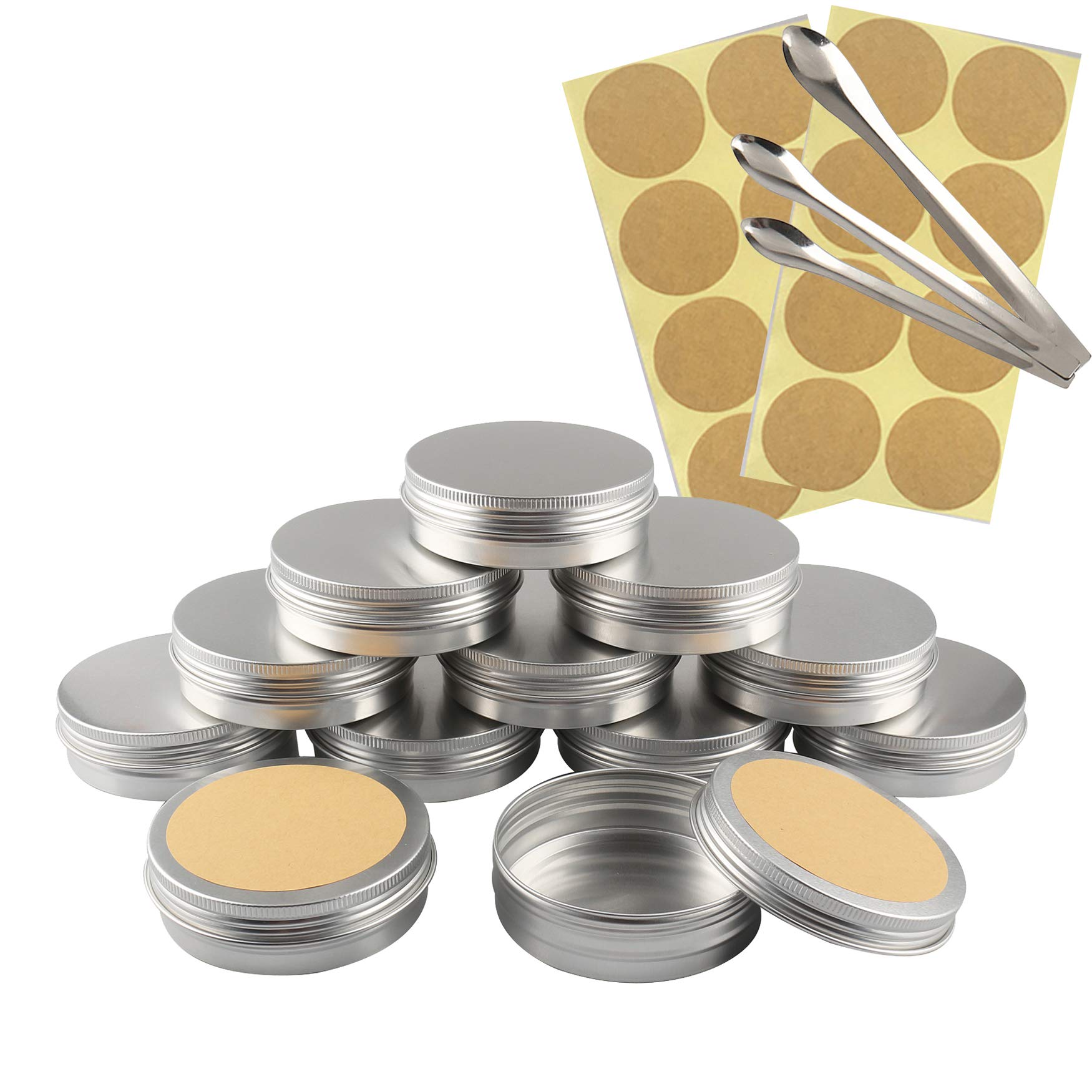 Tianzd Silver 10 Pieces Empty 100Ml Round Aluminum Tins Jars With Screw Lids Cosmetics Containers Pots For Lip Balm Diy Candle Salve Powder Crafts Storage Cans With 3 Spoon, 10 Labels