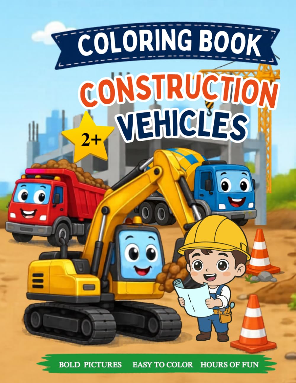 Construction vehicles: Coloring book