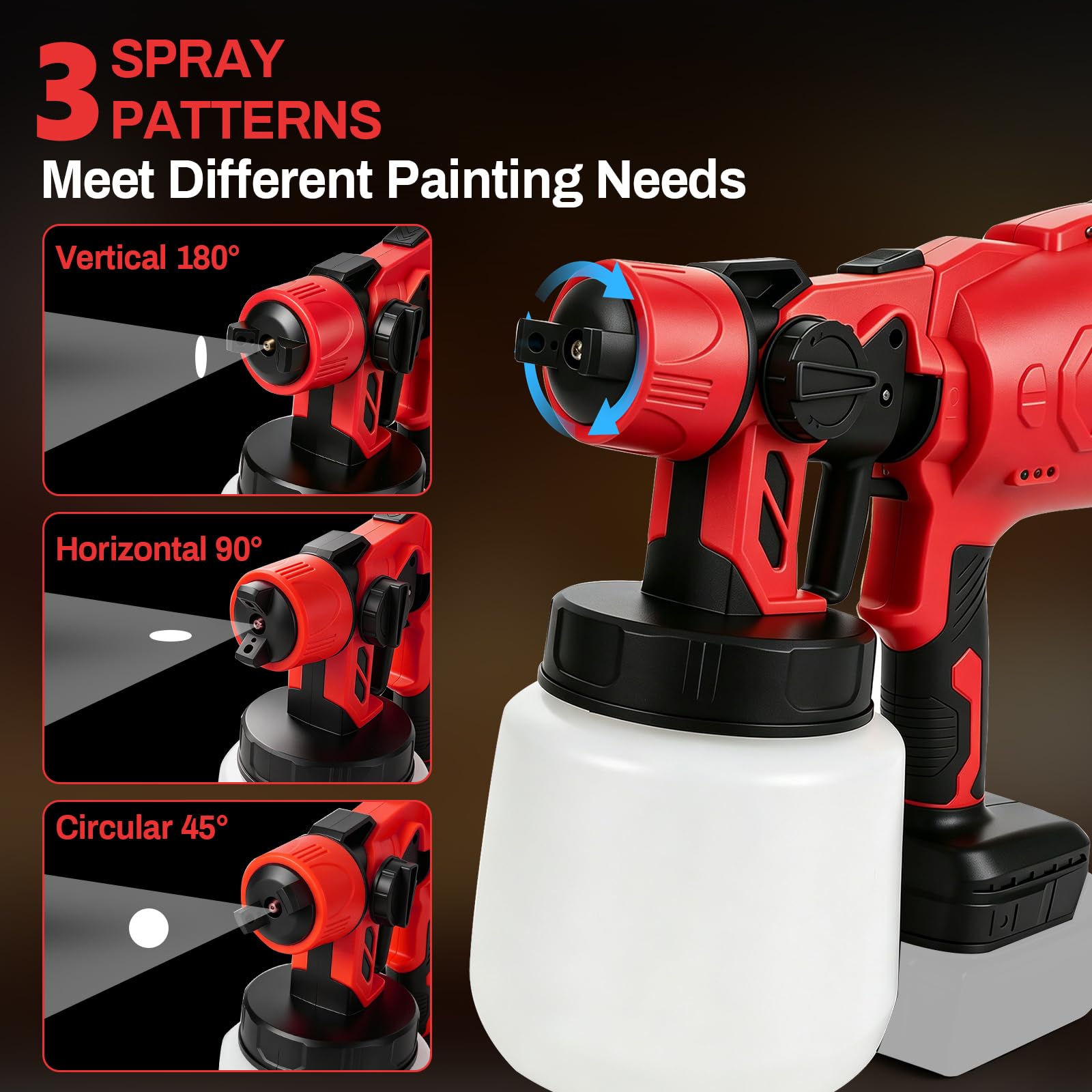Spruzzatore di vernice senza fili compatibile con Milwaukee 18 V, pistola a spruzzo elettrica HVLP con 4 ugelli in rame e 3 motivi per pareti di recinzione, pittura fai da te della casa