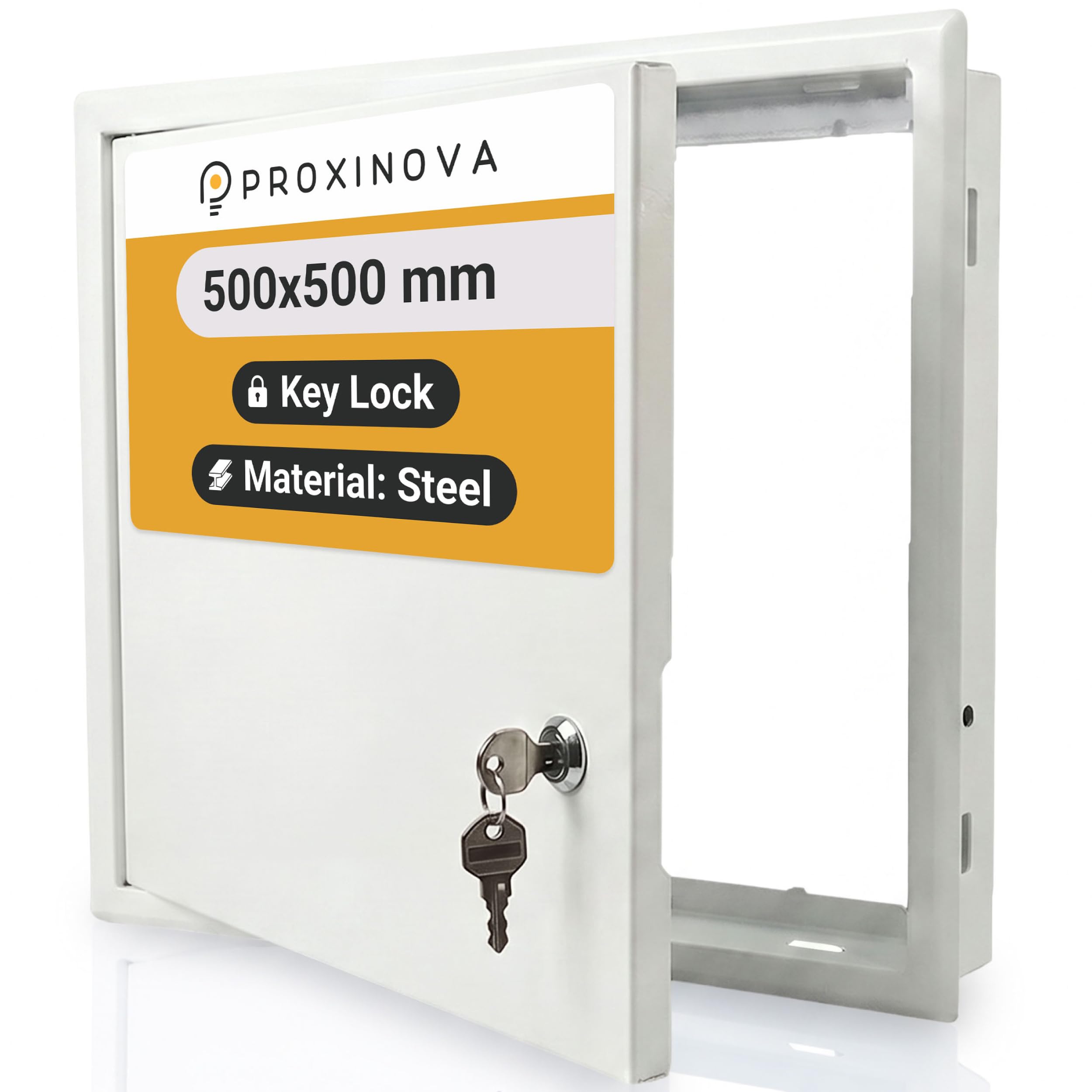 Proxinova Access Panel 500x500 Metal Inspection Hatch with Key Lock, White Steel Wall Ceiling Access Door for Plasterboard, Fuse Box Cover, Meter Cabinet, Pipe Wire Service Hatch Flush Fit