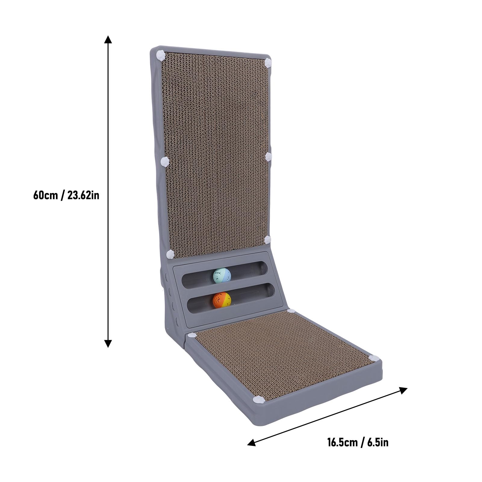 Rascador Vertical de cartón en Forma de L, 23.62 Pulgadas, con Bolas de Hierba gatera incorporadas, rascador de cartón con Bola para Gatos de Interior, tamaño Grande (Grey)
