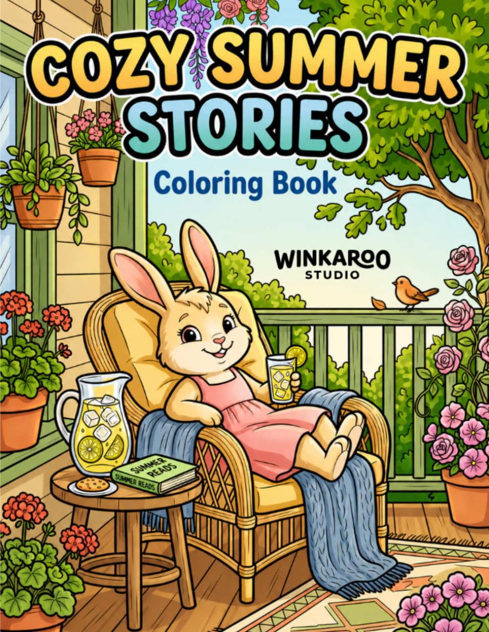 Cozy Summer Stories: Bold and Easy Coloring Book for Kids, Beginners & Relaxation: Cute Animal Coloring Pages with Simple Summer Scenes for Stress Relief and Fun