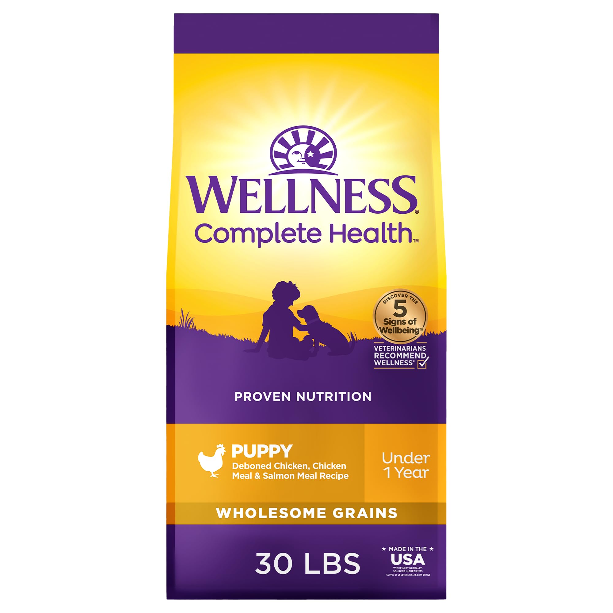 Wellness Complete Health Dry Puppy Food, Chicken, Salmon & Oatmeal, 30-Pound Bag