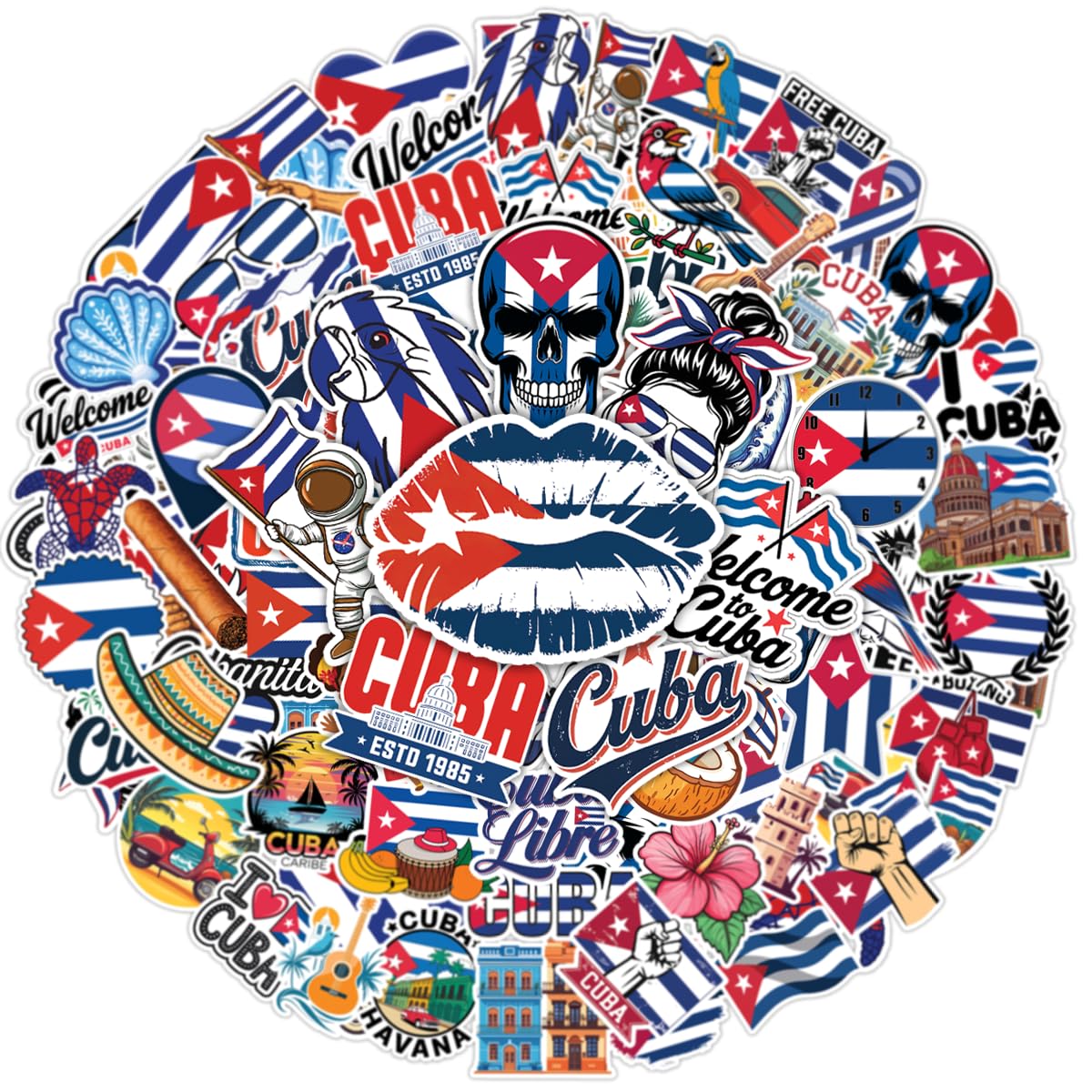 64pcs Cuba Stickers - Cuban Flag Bandana Party Decorations Waterproof Decals for Water Bottles Laptop Luggage Computer Scrapbooking Teens Adults Girls