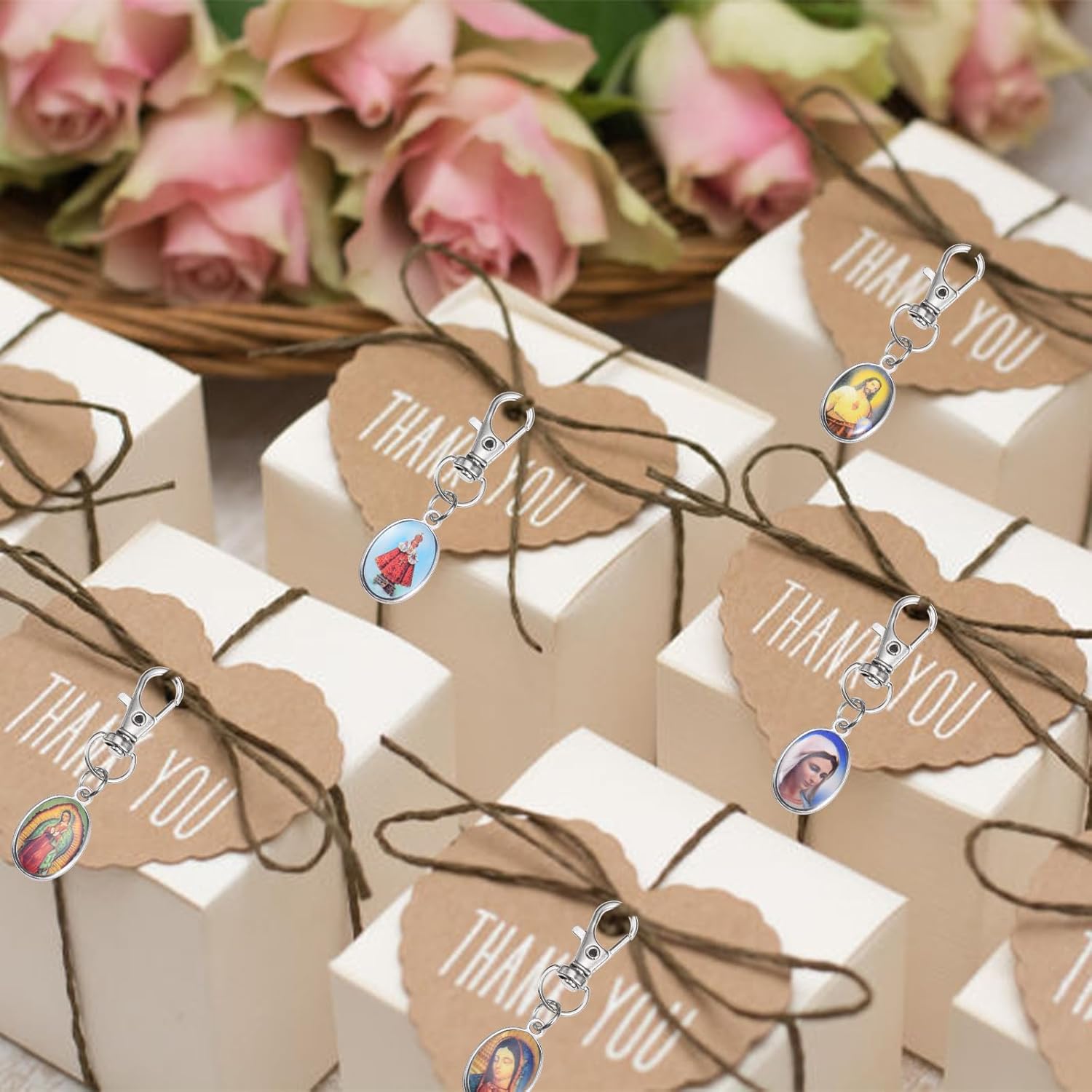 20Pcs Oval Religion Jesus Virgin Mary Keychain Virgen de Guadalupe Keychain Catholic Gifts for Men Women Baptism Confirmation Christian Church Souvenir - Image 6