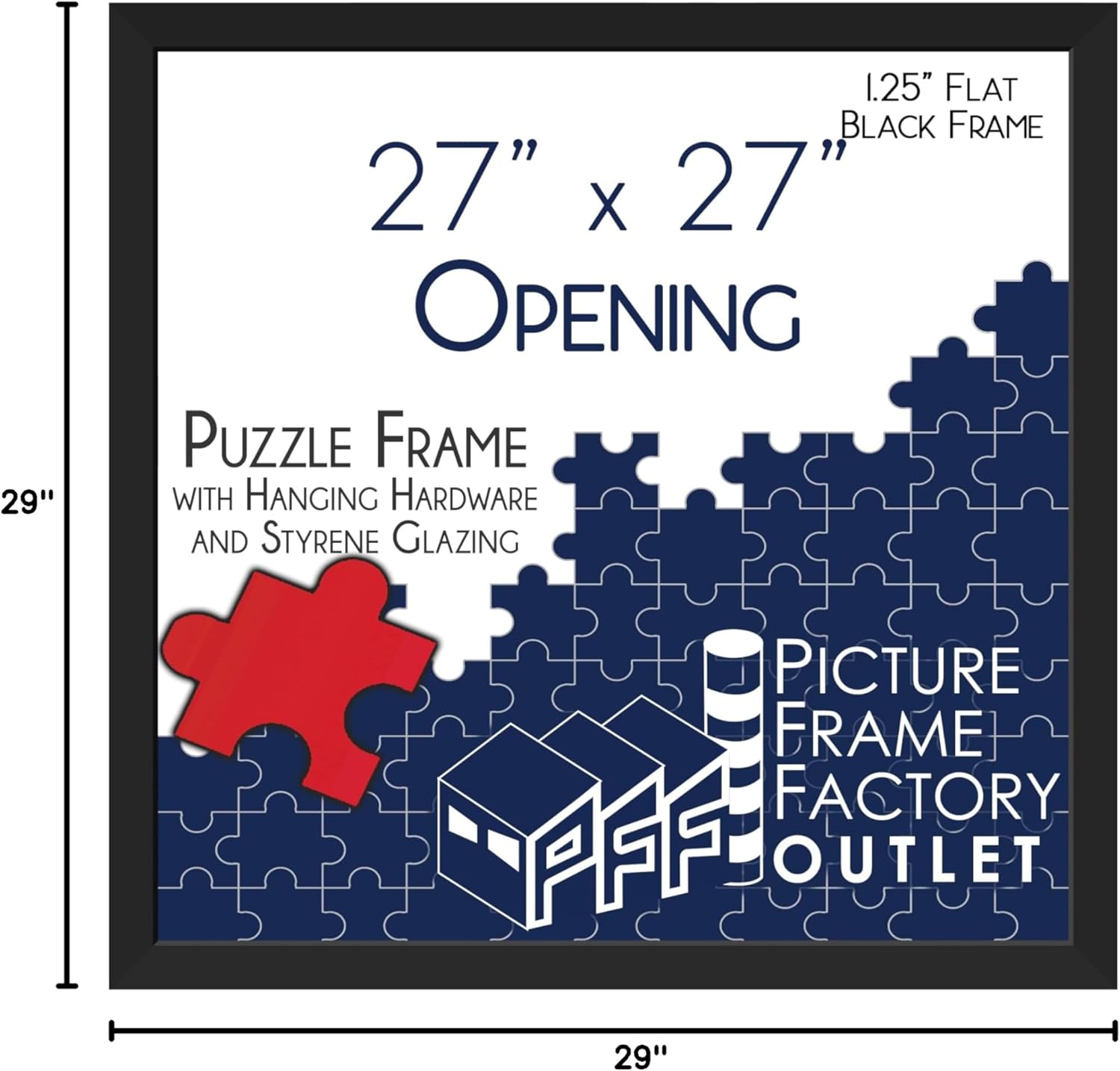 PFF PictureFrameFactoryOutlet - 27x27 Inch - Premium 1.25" Black Profile - Picture Frame for Artwork, Puzzles, Photos, Certificates