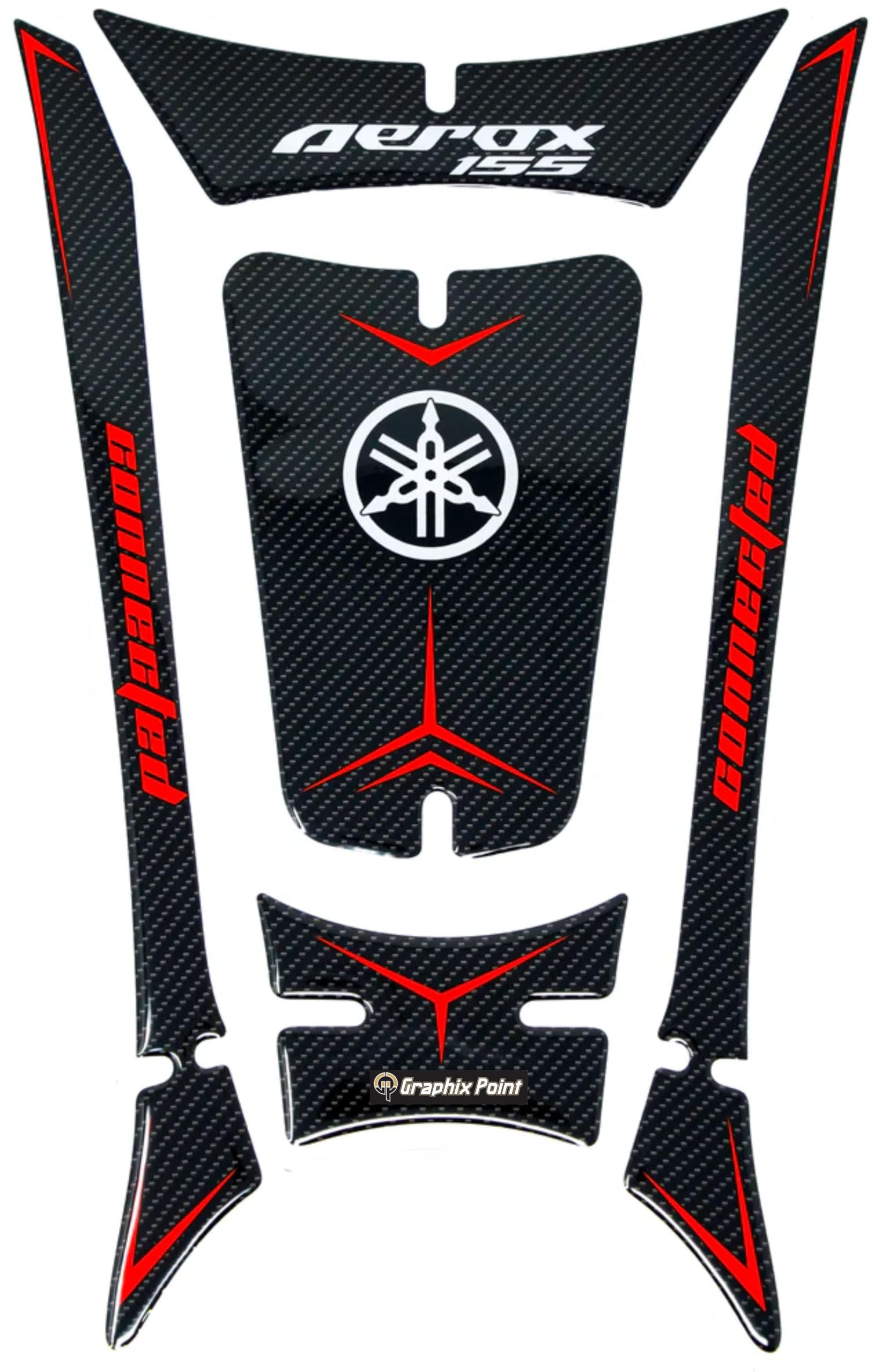 Yamaha Aerox 155 Tank Pad, Carbon Fiber Pattern with Red Accents, Protective Fuel Tank Sticker