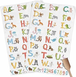 Alphabet Number Cartoon Animal Kitchen Towels 2 Pack,Microfiber Dish Towel Set English Letter Soft Highly Absorbent Tea Hand Towel Quick-Drying Cleaning Towels Dish Cloths