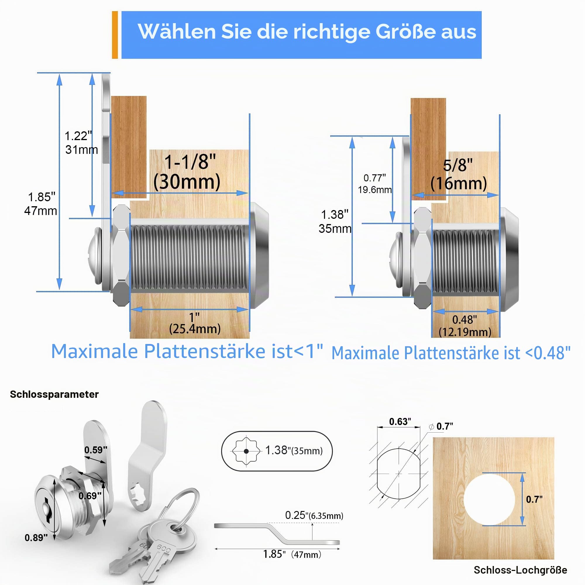 Premium Kabinett-Nockenschlösser, gleichschließend Cam-Lock-Set, sichere Dateien Schubladen Mailbox RV Camper Tür Werkzeugkasten, Zinklegierung (3 Pack 5/8 Inch)