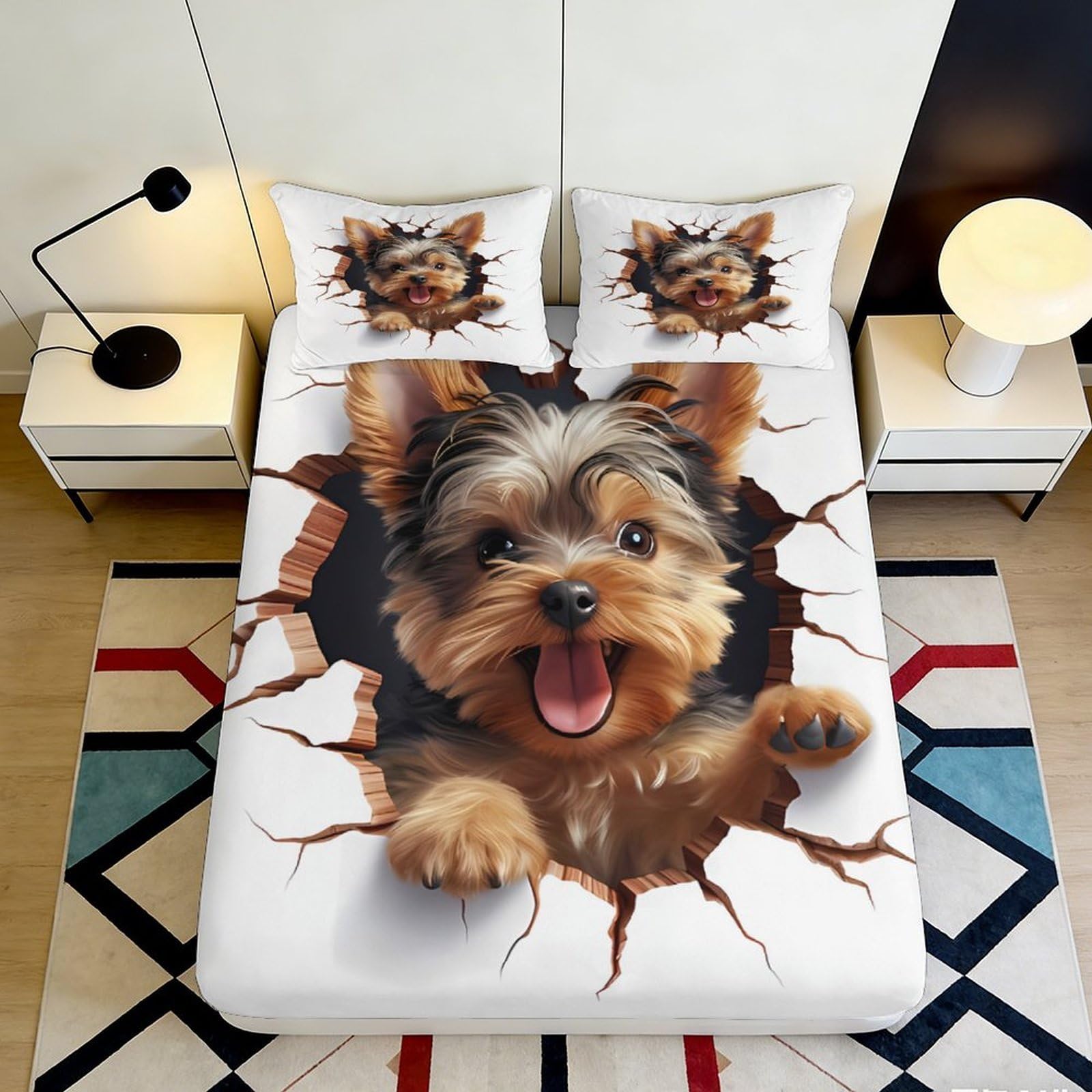 3D Printed Cute Dog Fitted Sheet Microfiber Deep Pocket Bedroom Non-Slip Mattress Fitted Cover Full Wrap for Adults Teens 90x200x25cm