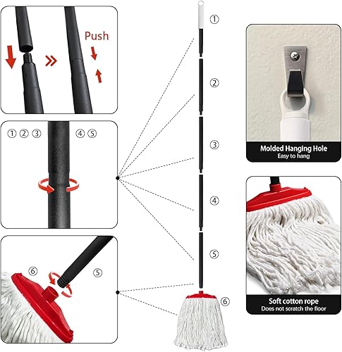 Miniatura 7 de Trapeadores de algodón para interiores para limpieza de suelos, mopa de limpieza interior para suelos de madera, azulejos, suelos de madera dura,