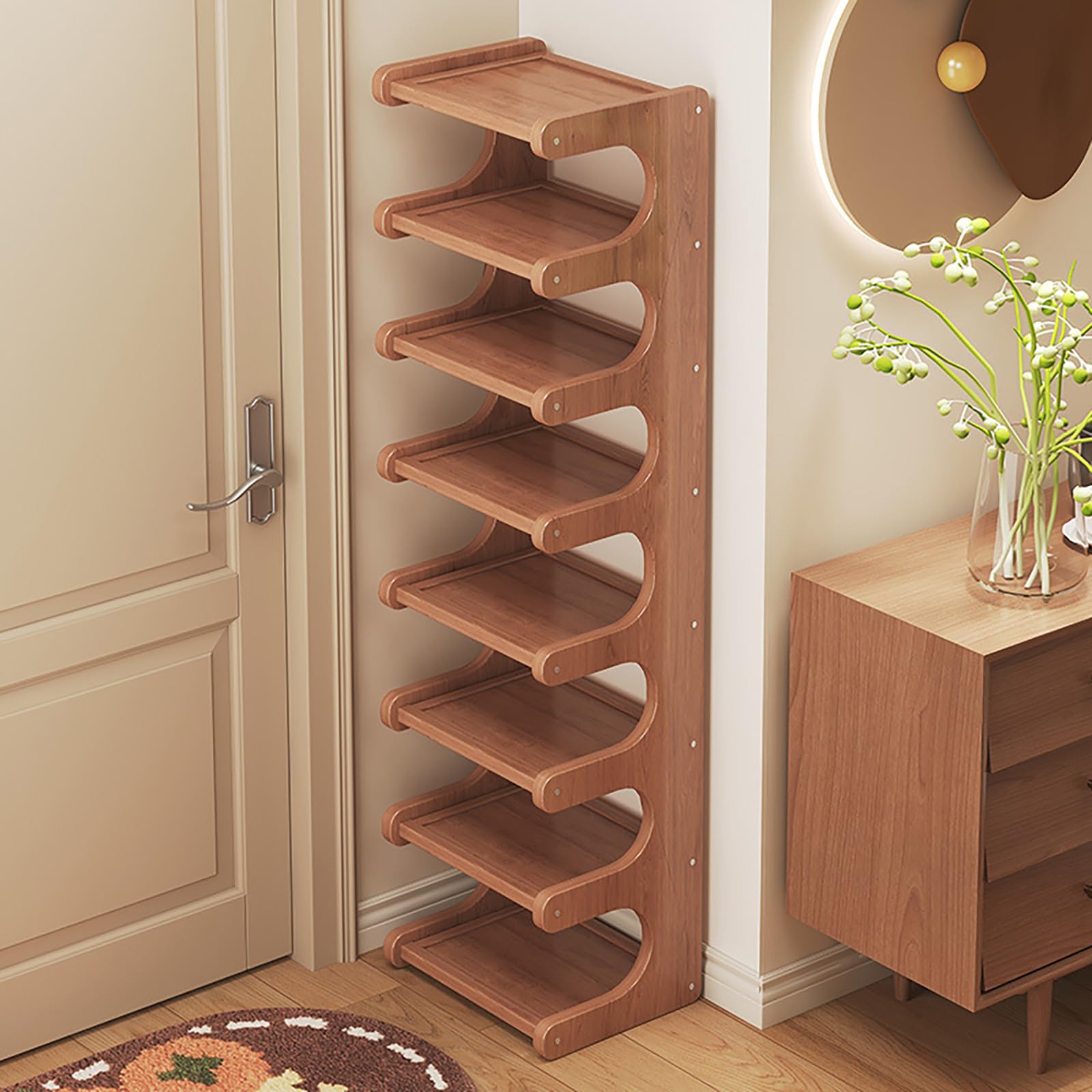 Bambus Schuhregal Hoch Schmal Mehrstufig Klappbar Schuhregal Organizer Frei Stehend Platzsparend Für Flur Schrank Schlafzimmer Ecke Eingang Kleiner Raum,4 Layers