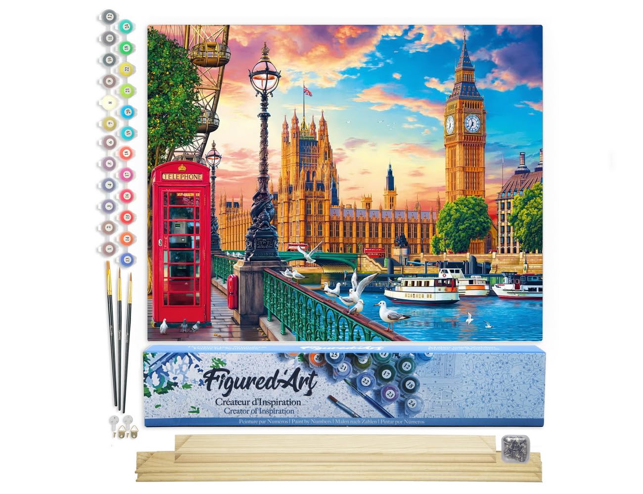 Figured'Art Pintar por Numeros Adultos Londres en la primavera - Manualidades pintura acrilica Kit Cuadro DIY completo - 40x50cm monta tu propio bastidor