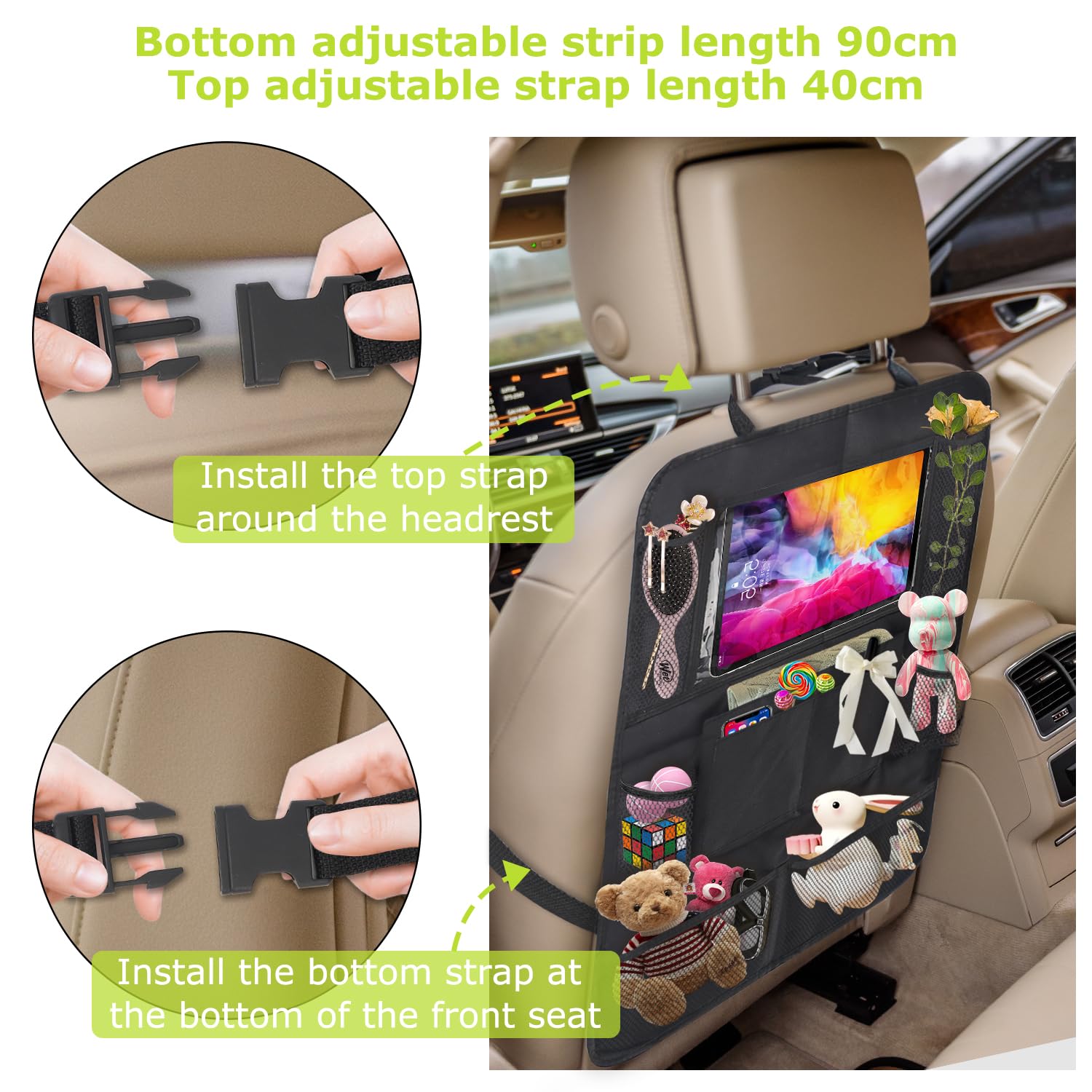 Organizzatore per Sedile Auto, Protettore per Schienale Auto per Bambini Organizzatore Multifunzionale Impermeabile per Sedile Posteriore con Tavolo Pieghevole, Tasca per Tablet e Molte Tasche