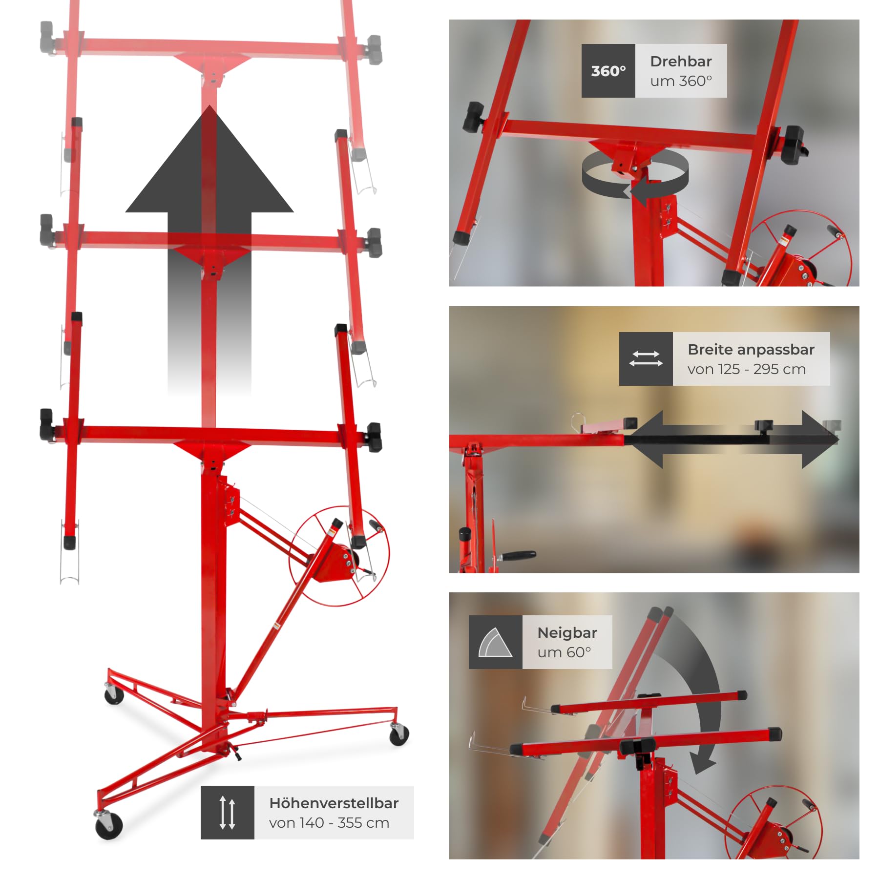 tectake® XXL Plattenheber Trockenbau, Rigips Werkzeug für Innenausbau, Heber für Rigipsplatten u.a. Platten, Hebevorrichtung für Paneele, Hebewerkzeug für Türen, Lastenheber