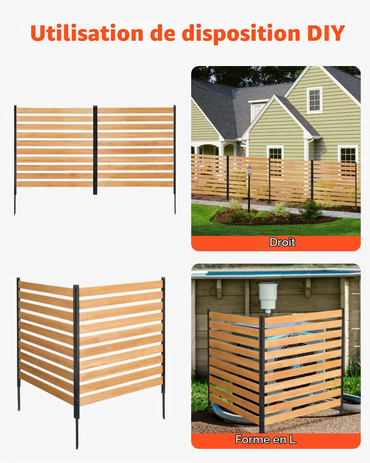 VEVOR Clôture de confidentialité en bois, clôtures d'écran pour climatiseur à 2 panneaux, 1100 x 982 mm, avec piquets métalliques, installation facile, brise-vue extérieur pour décoration de jardin
