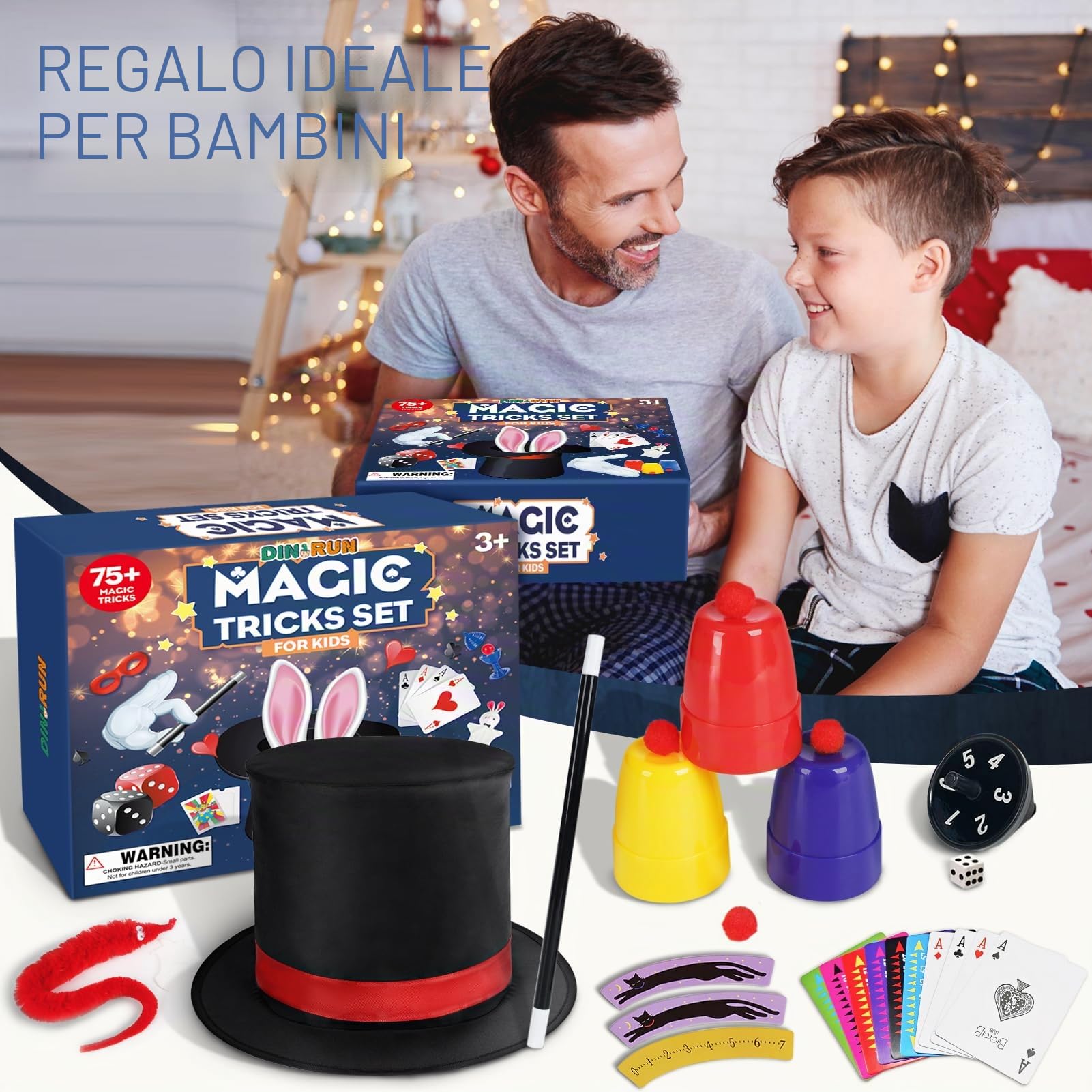 DINORUN Giochi di Magia per Bambini Giochi Bambini con Bastone Magico & Cappello Magico & Istruzioni, Regalo Bambini 6 7 8 9 10 11 12 Anni, 75+ Trucchi di Magia