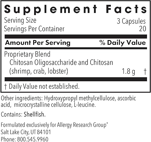 Miniatura 2 de Allergy Research Group - Microquitosano - Quitosano de partículas pequeñas de mariscos - 60 Vegicaps
