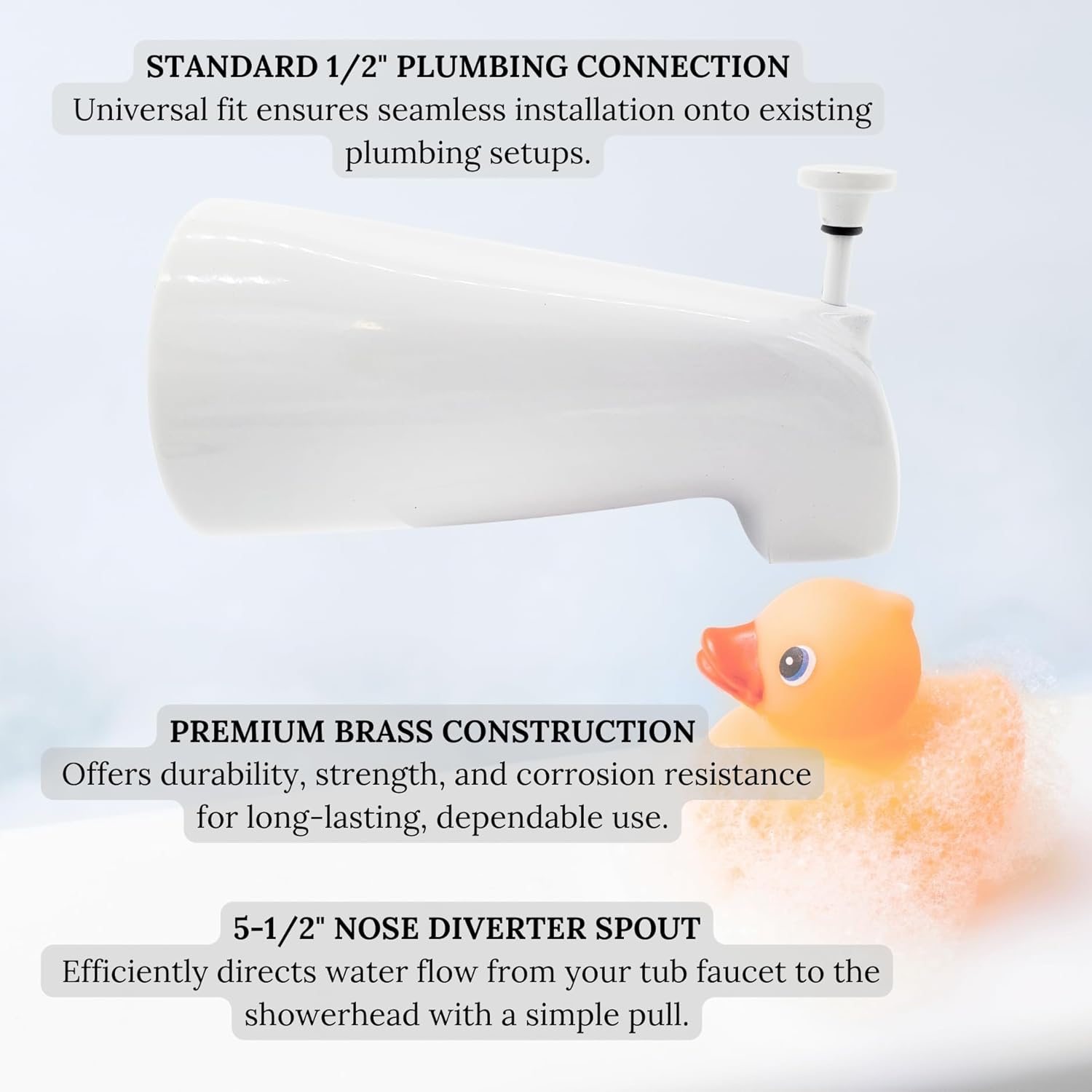 Westbrass Nose Diverter 5-1/2" Tub Spout, Powder Coat White, D311-50