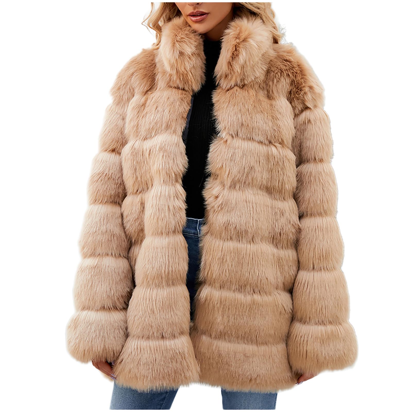 Chaqueta de piel sintética para mujer, elegante abrigo de piel lisa gruesa y cálida, chaqueta de invierno de piel sintética larga, abrigo de invierno de manga larga, abrigo de invierno de tallas