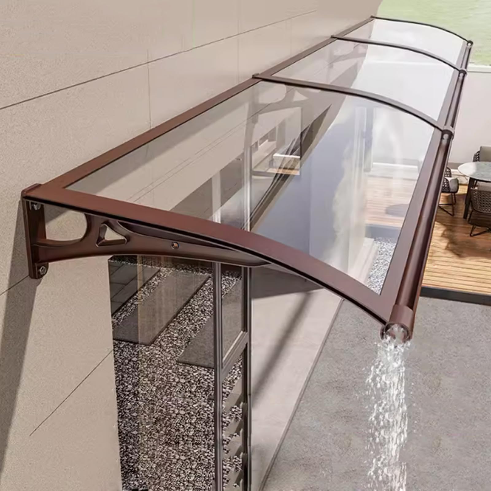 GJMSSMY Polycarbonate Door Canopy Transparent Rain Shelter Awning Curved Patio Cover with Aluminum Bracket Mute Window Canopy Multiple (Coffee 60x490cm/24 x193)