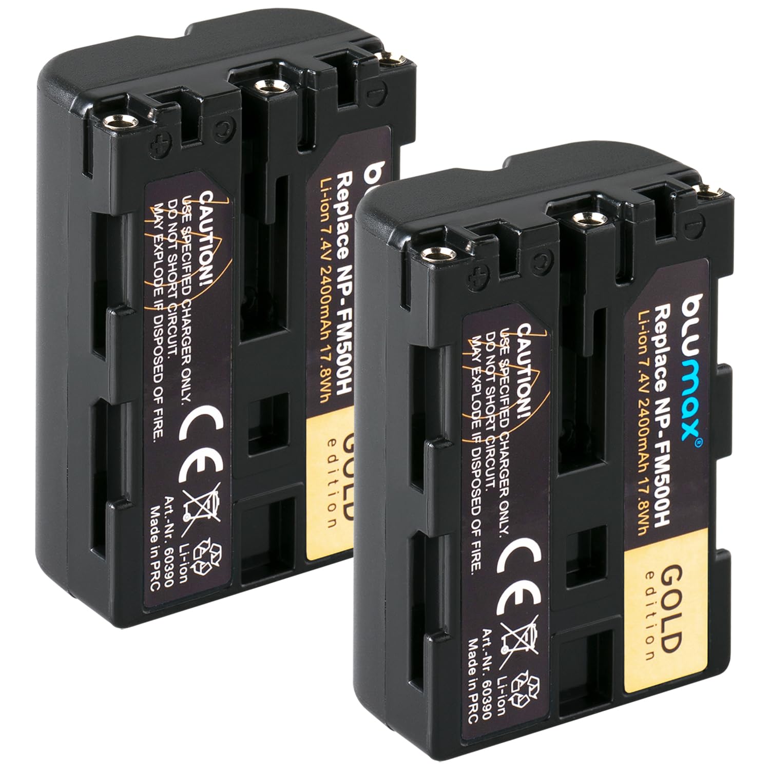Blumax Lot de 2 batteries compatibles avec Sony NP-FM500H, 2400 mAh, NP-FM500 NP-FM55H, pour SONY ALPHA 77 99, A77, A99 II, DSLR A850, A900, VG-C77AM VG-C99AM