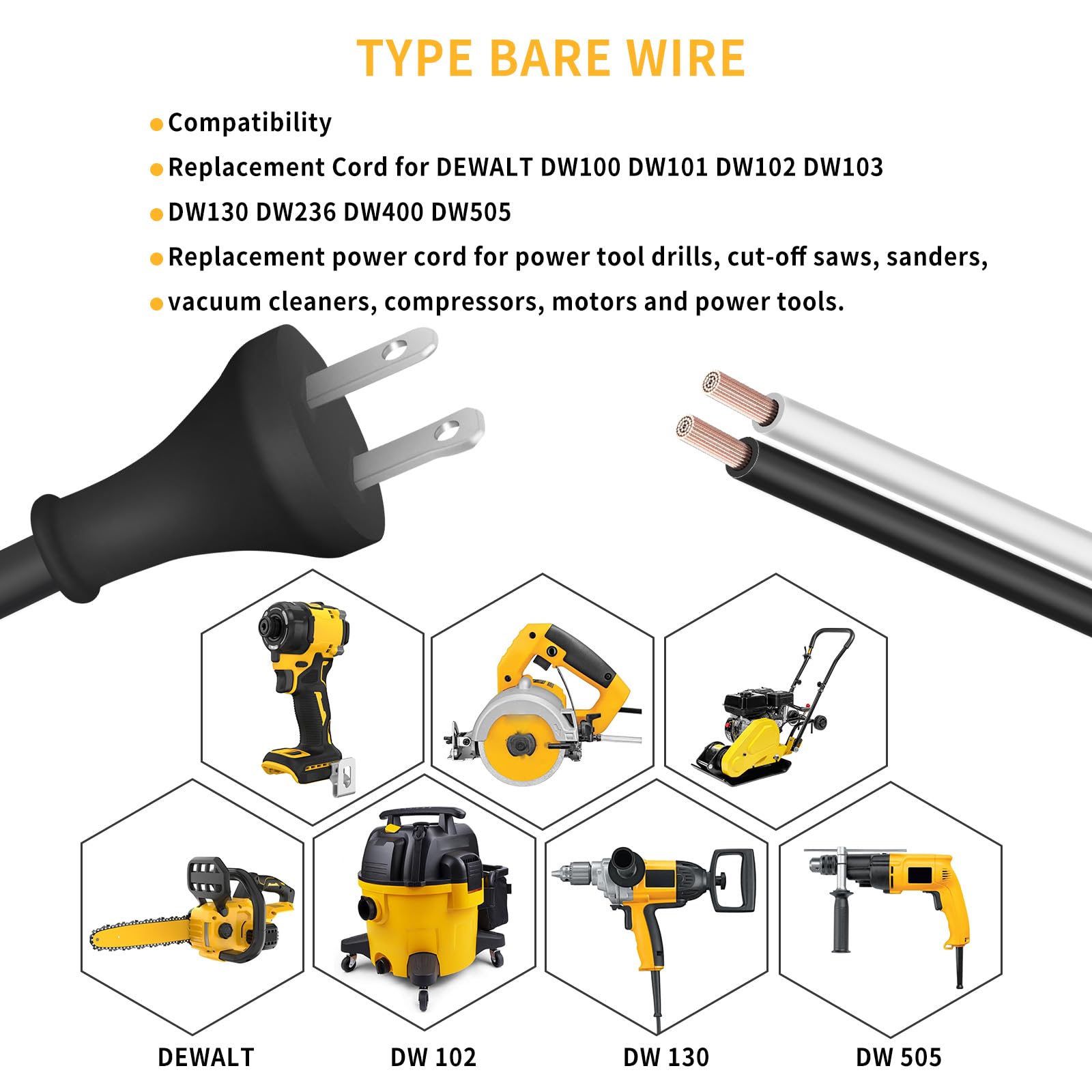 DeWalt Power Cord - 10FT Replacement for Drill & Tools -3 DeWalt Power Cord - 10FT Replacement for Drill & Tools -3