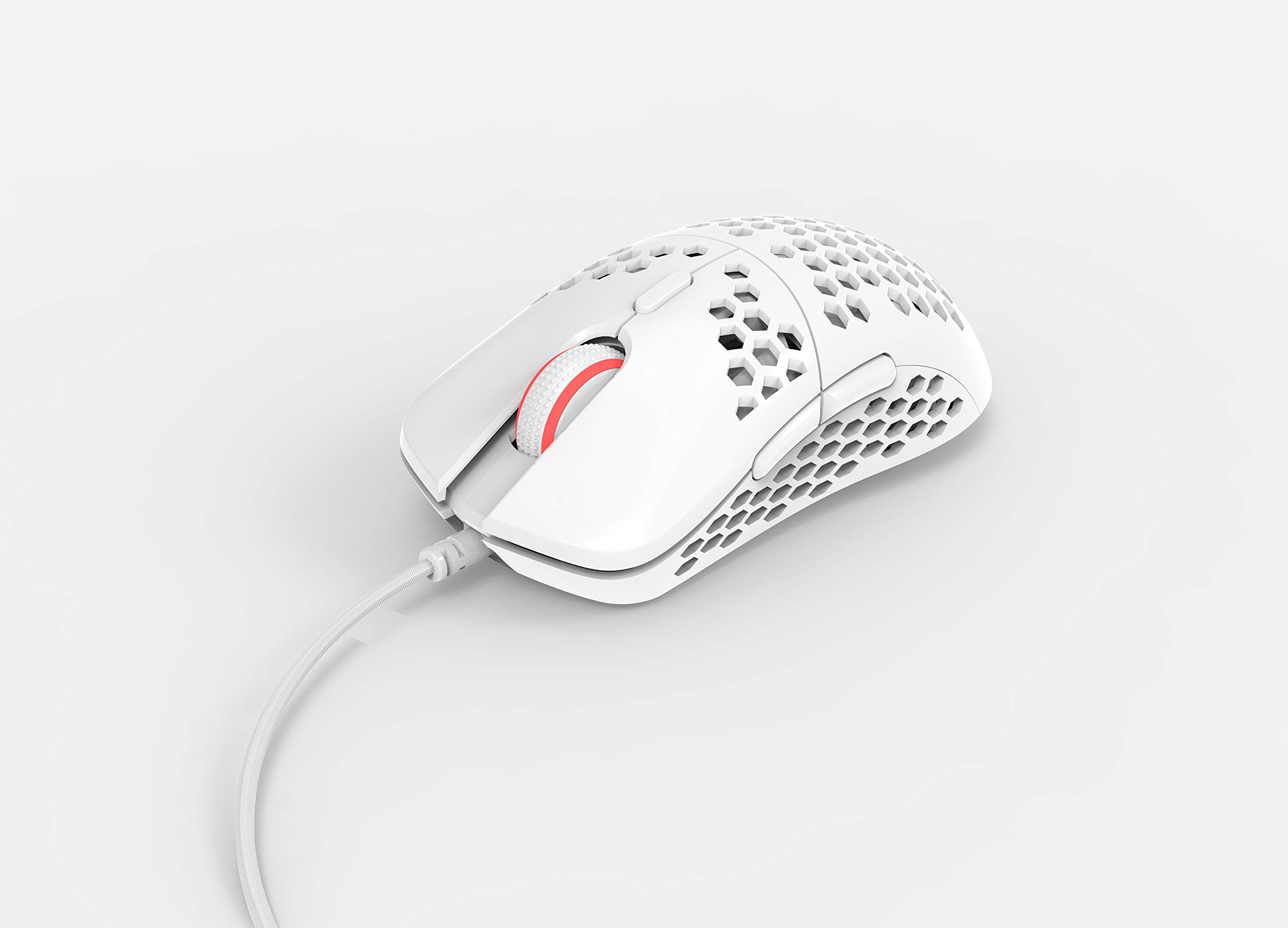 HK Gaming Mira S Mouse da Gioco RGB Ultraleggero - Superficie a Nido d’Ape, 61 Grammi, Max 12000 Cpi, Con Cavo USB, 6 Tasti Programmabili, Memoria Integrata, Presa Antiscivolo, Mira-S Bianco